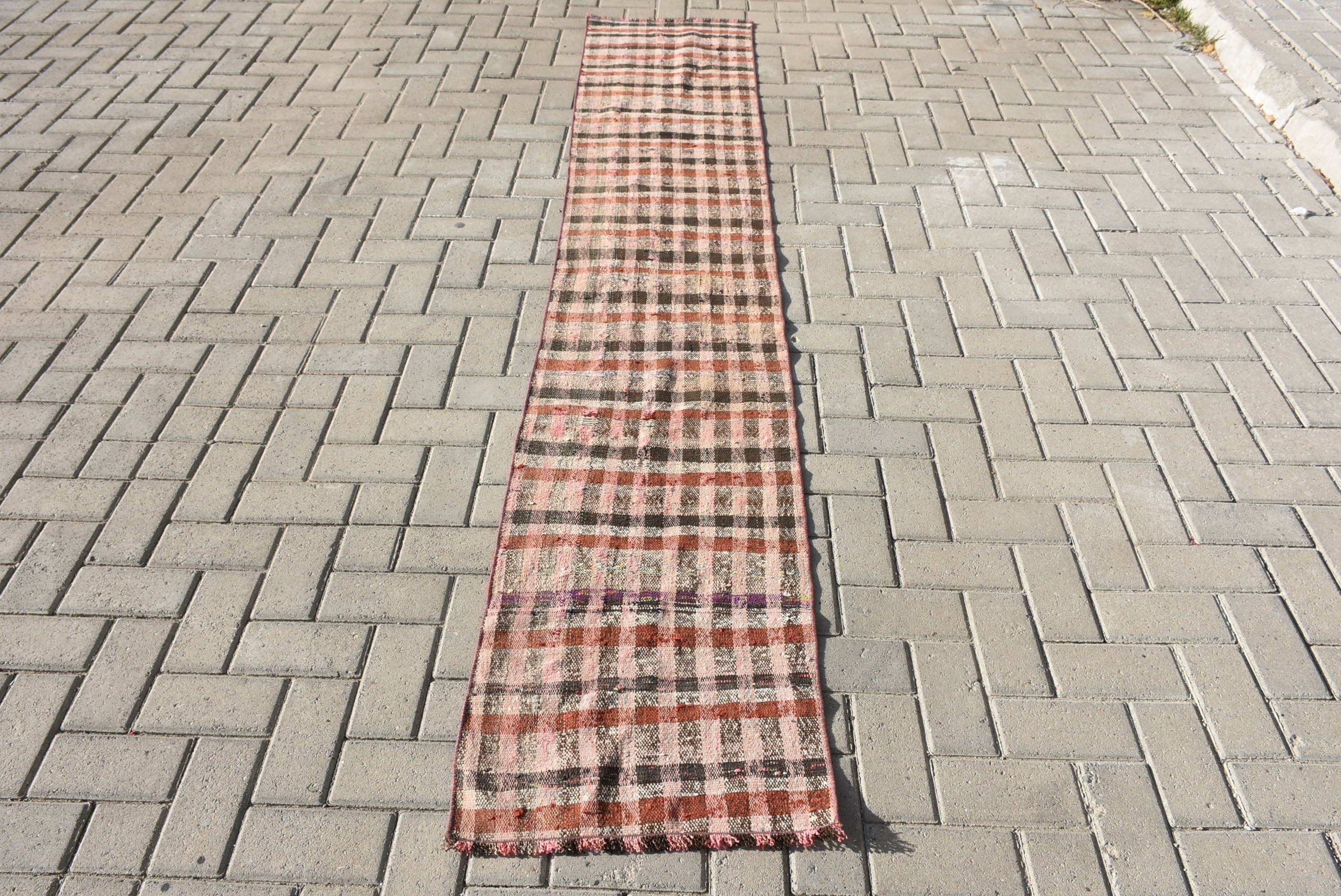 Floor Rugs, Stair Rug, Orange Wool Rug, Rugs for Stair, Kitchen Rug, Kilim, Turkish Rug, 1.7x9.3 ft Runner Rugs, Hallway Rugs, Vintage Rug