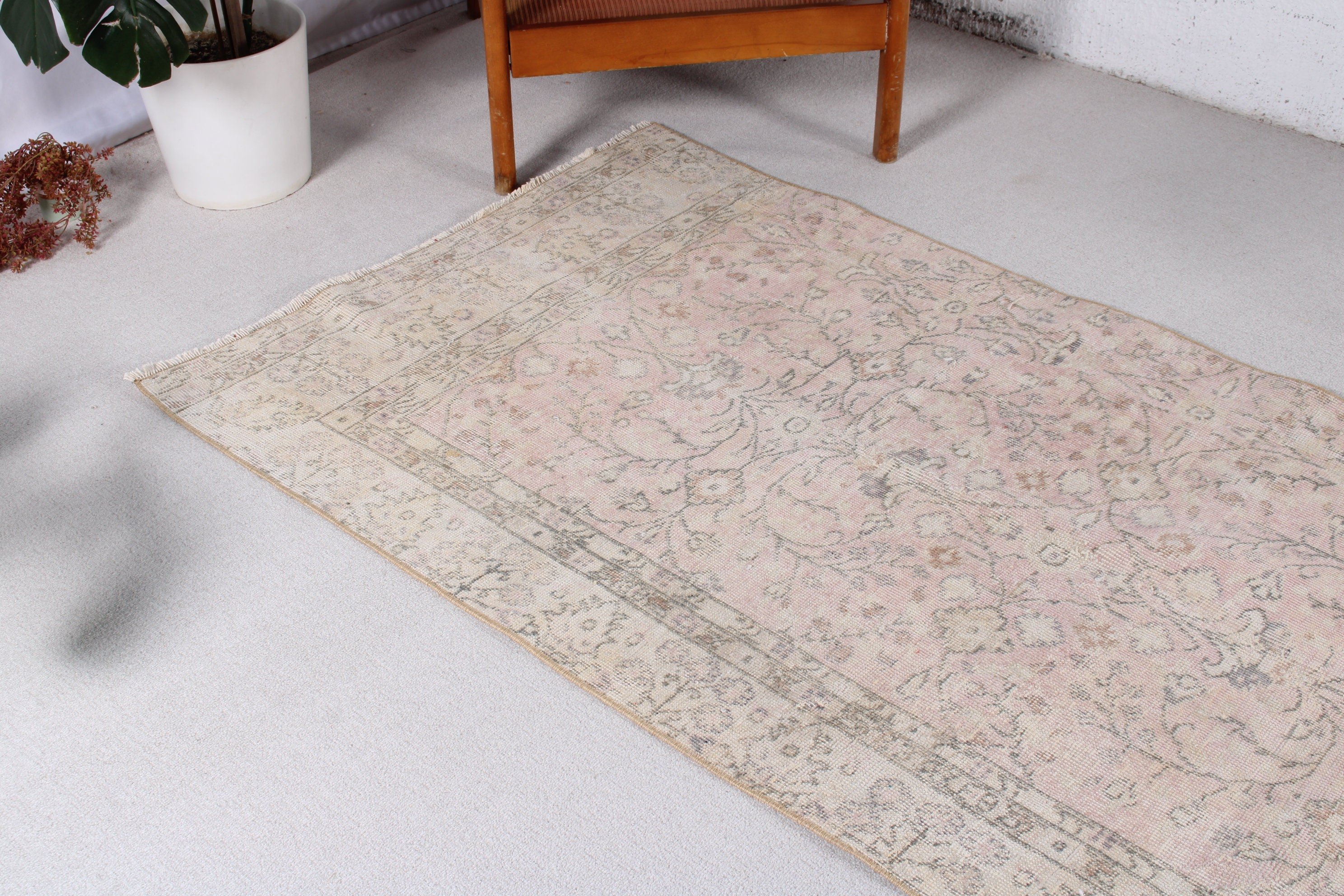 Mutfak Halıları, 3.4x10 ft Yolluk Halılar, Pembe Lüks Halı, Uzun Yolluk Halılar, Yer Halıları, El Dokuma Halı, Vintage Halı, Türk Halıları