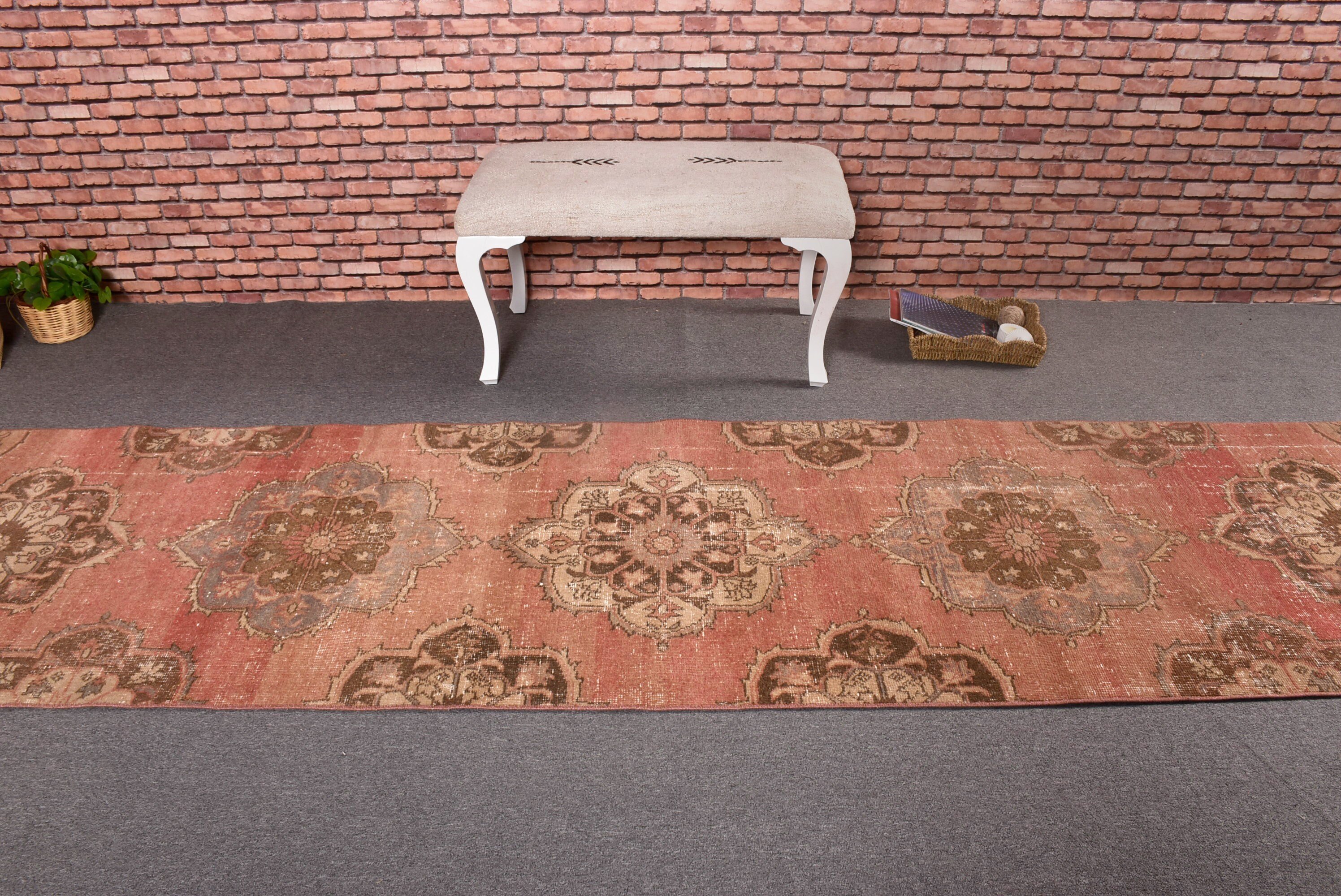 Merdiven Halısı, 2.9x10.7 ft Runner Halısı, Vintage Runner Halıları, Vintage Halılar, Kırmızı Yatak Odası Halıları, Modern Halı, El Dokuma Halıları, Türk Halıları, Aztek Halısı