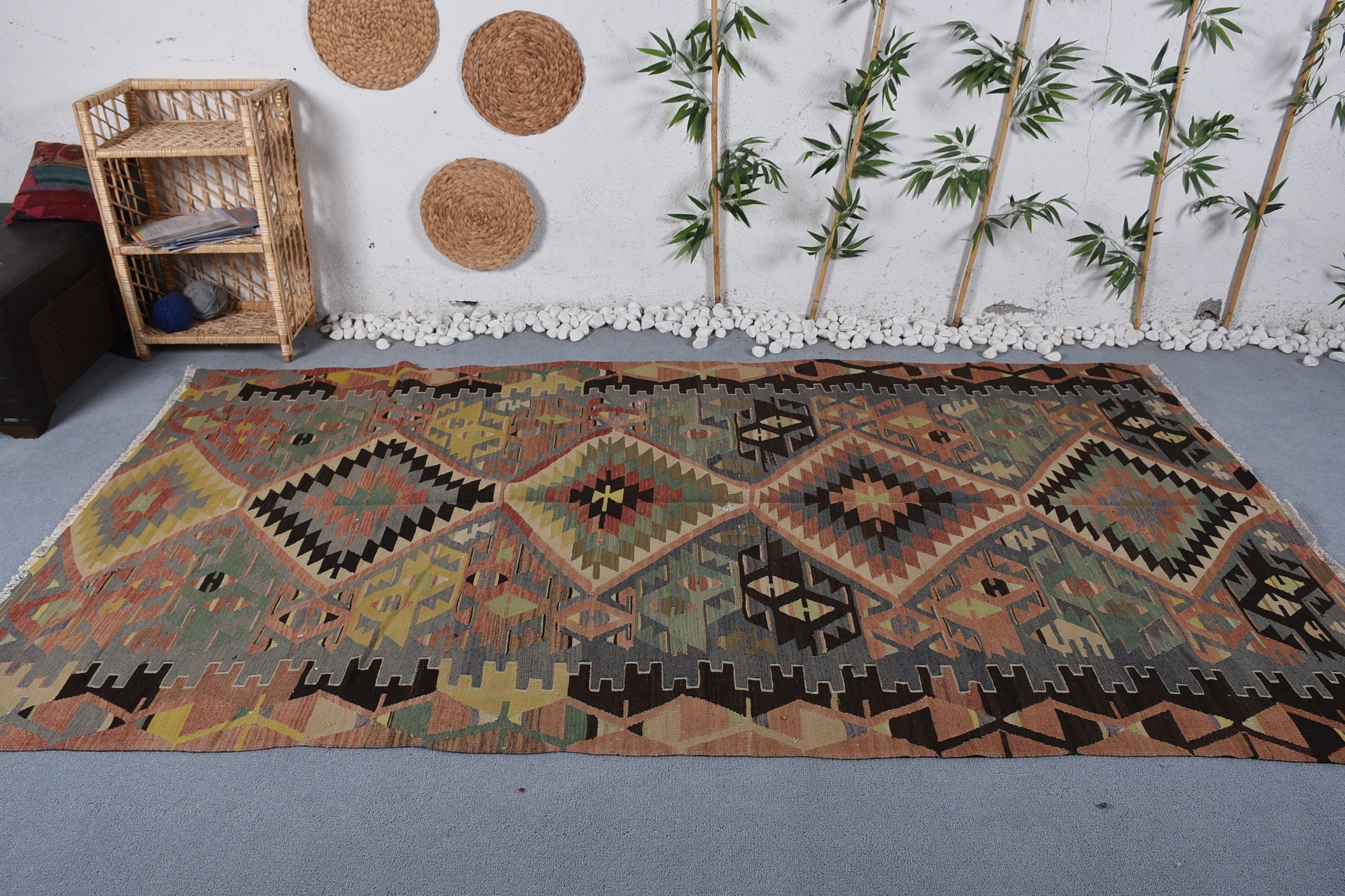 Living Room Rugs, Cool Rug, Bedroom Rugs, Distressed Rug, Rugs for Salon, Kilim, 5.2x9.6 ft Large Rug, Vintage Rugs, Turkish Rug, Floor Rug