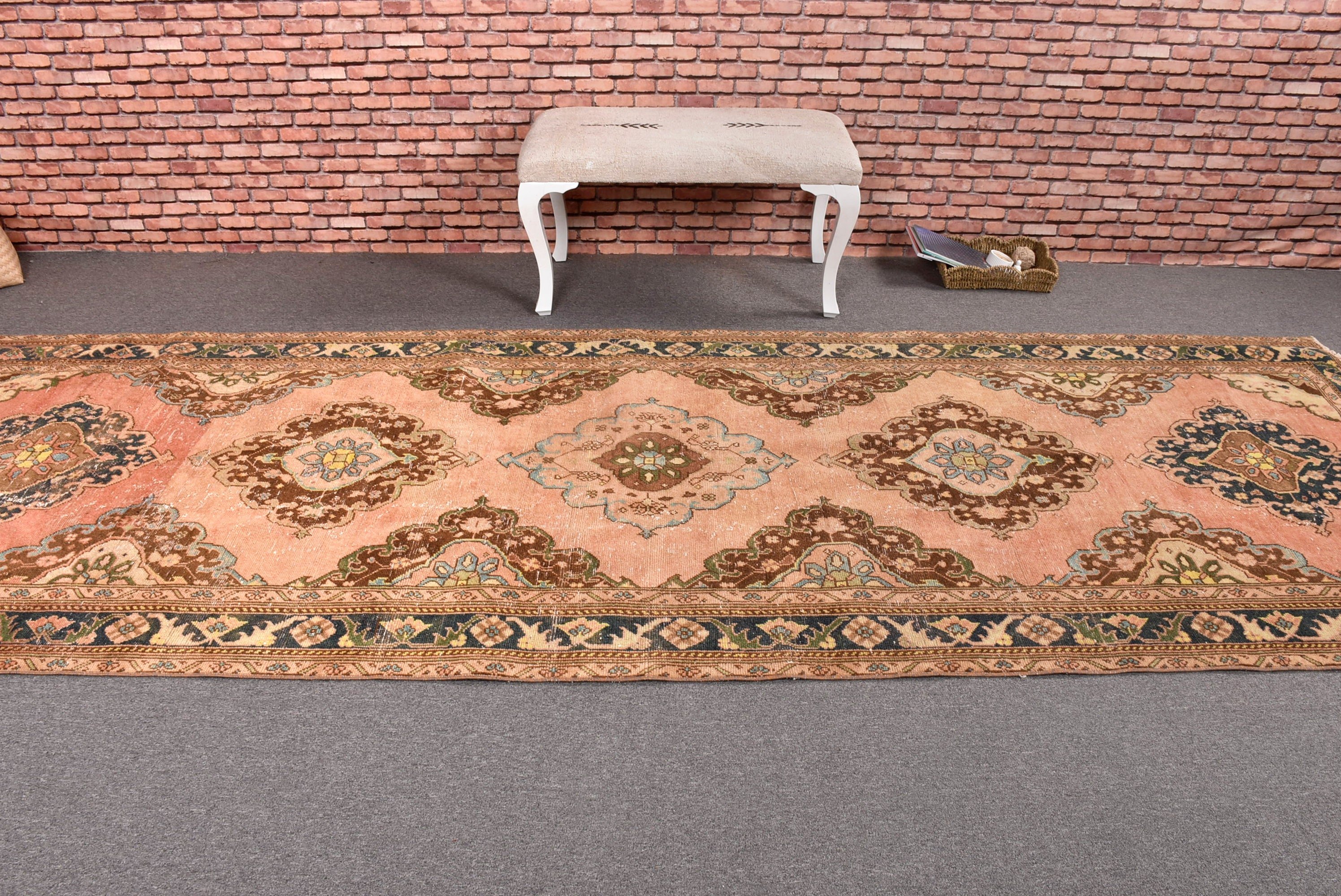 Boho Halıları, 4.5x12.9 ft Runner Halısı, Beni Ourain Runner Halıları, Yer Halısı, Runner Halıları, Vintage Halı, Türk Halıları, Pembe Yün Halılar