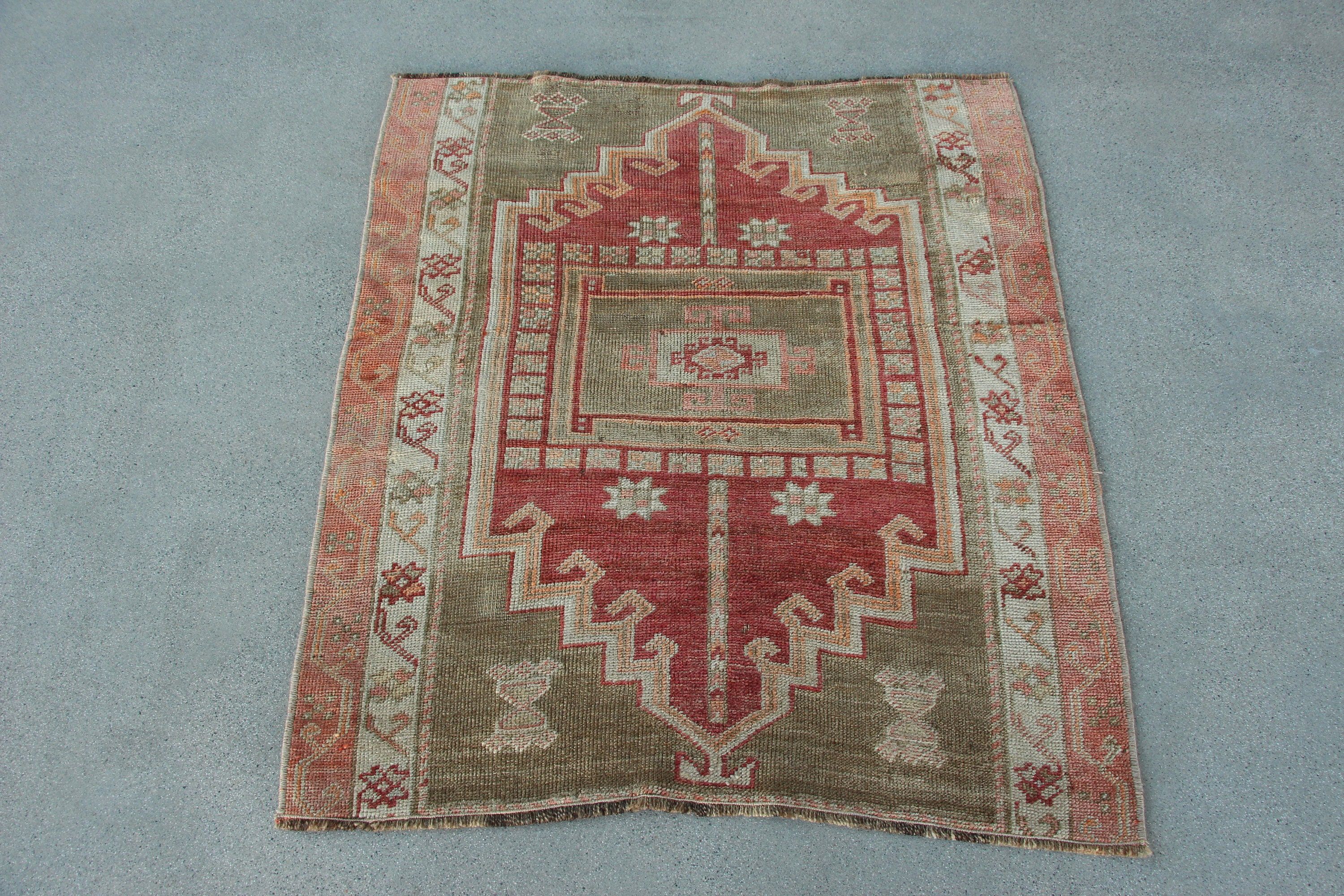 Rugs for Entry, Bedroom Rugs, Kitchen Rugs, Red Floor Rug, Vintage Rugs, Turkish Rug, 3.1x3.6 ft Small Rugs, Car Mat Rug