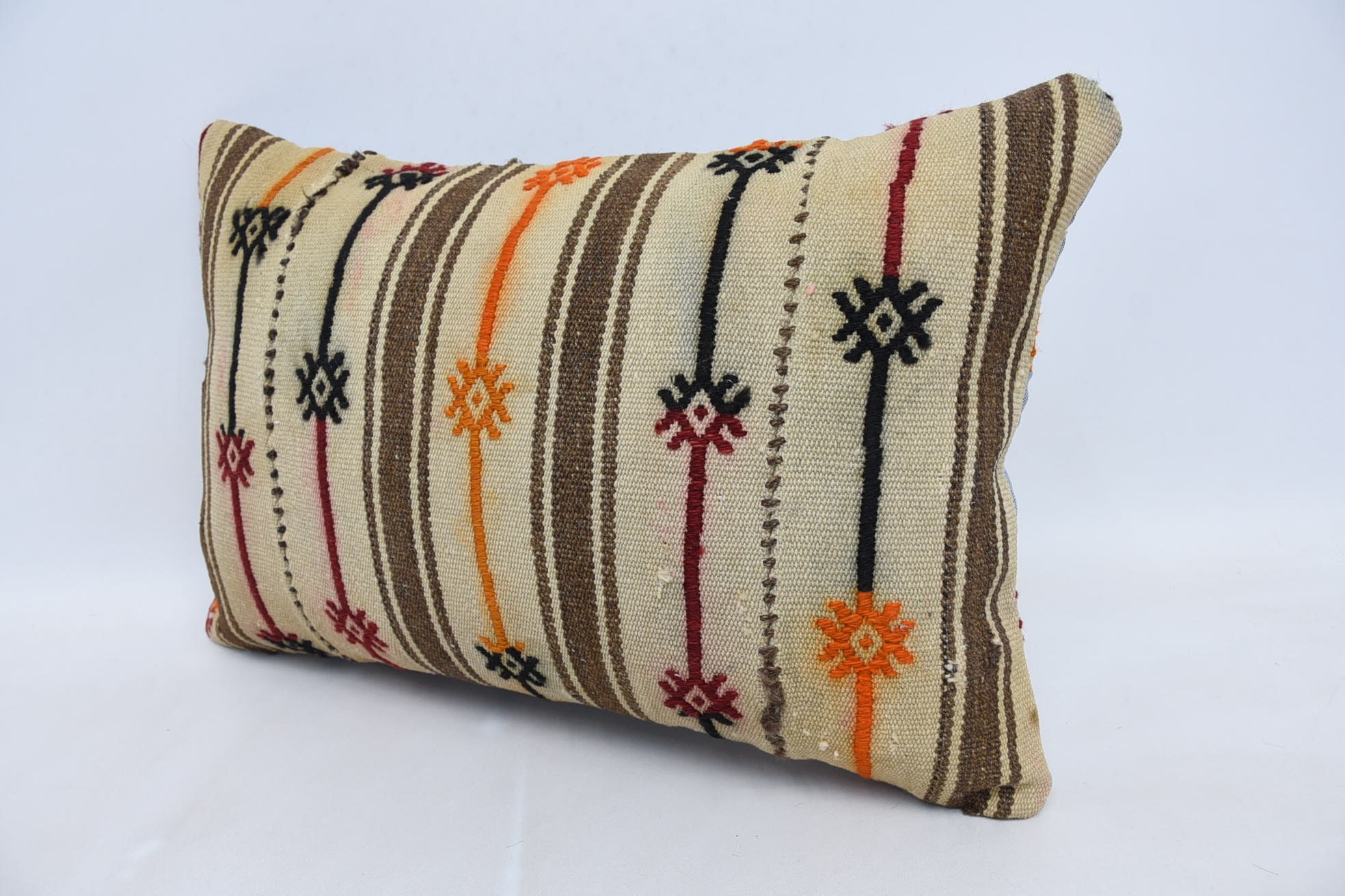 Ethnic Throw Cushion Cover, 16"x24" Beige Pillow, Kilim Pillow Cover, Ethnical Kilim Rug Pillow, Vintage Pillow, Christmas Pillow Cover