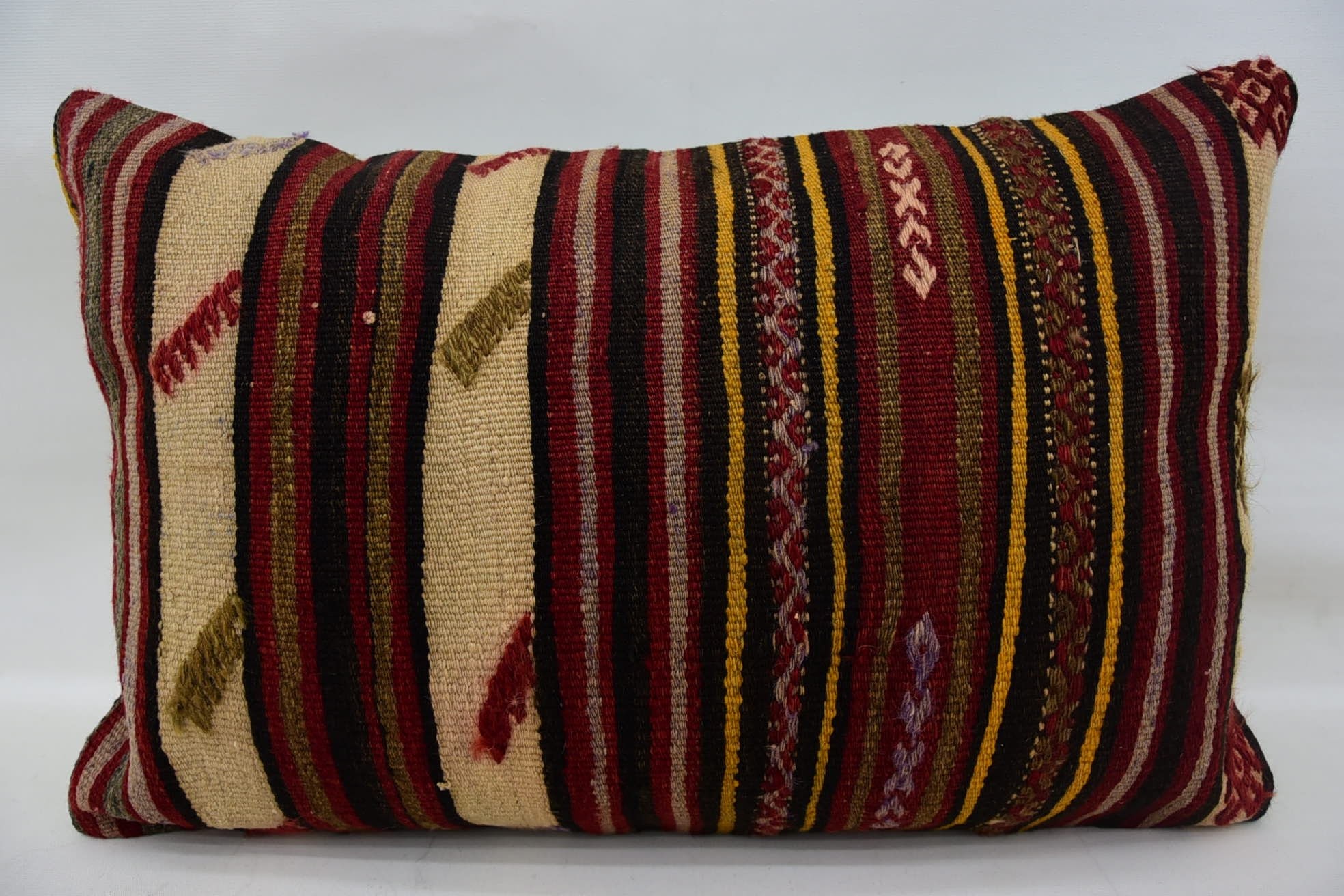 Interior Designer Pillow, Art Deco Pillow Sham, Vintage Kilim Throw Pillow, 16"x24" Red Cushion Case, Boho Pillow Sham Cover