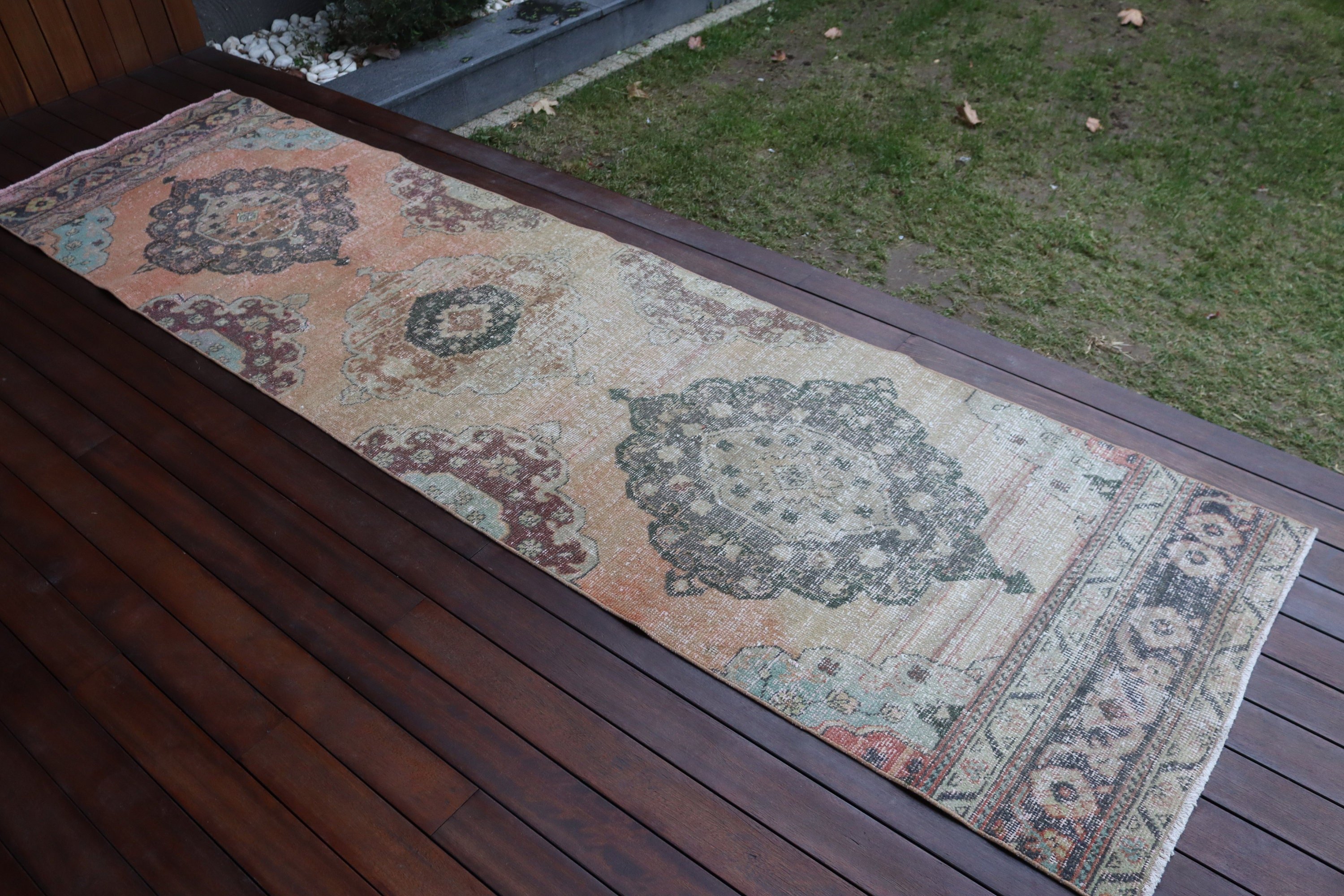 Oushak Halıları, 2.6x9.9 ft Runner Halısı, Turuncu Boho Halıları, Vintage Halılar, Türk Halısı, Koridor Halısı, Koridor Halıları, Yatak Odası Halıları, Merdiven Halıları