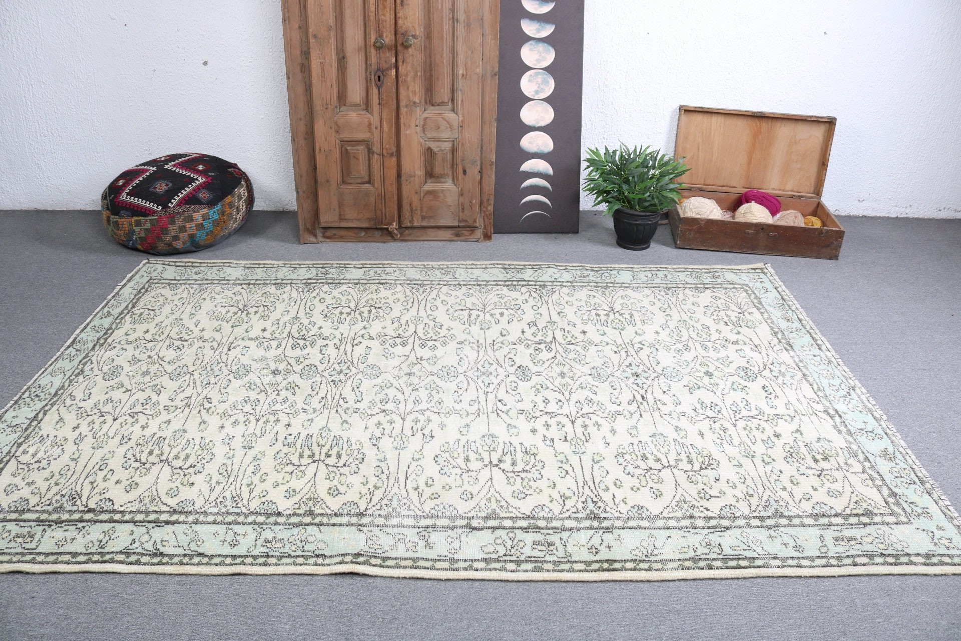 Yer Halısı, Yeşil Oryantal Halı, 5.9x8.8 ft Büyük Halılar, Anadolu Halısı, Yemek Odası Halısı, Türk Halıları, Büyük Vintage Halı, Vintage Halılar