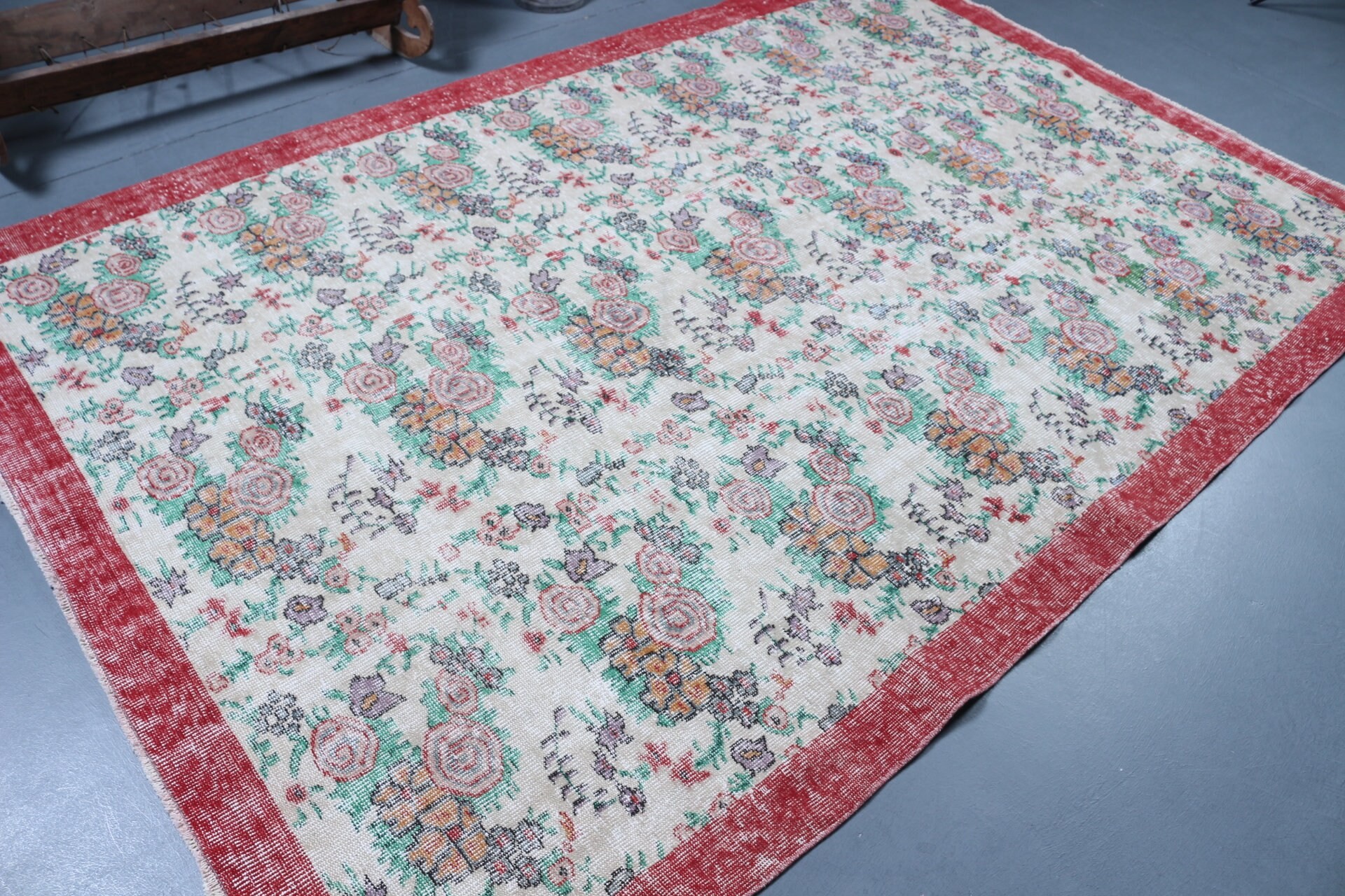 Yemek Odası Halıları, 6x9,3 ft Büyük Halılar, Vintage Halı, Eski Halı, Bej Yatak Odası Halısı, Türk Halıları, Oushak Halısı, Yemek Odası Halısı, Oryantal Halı