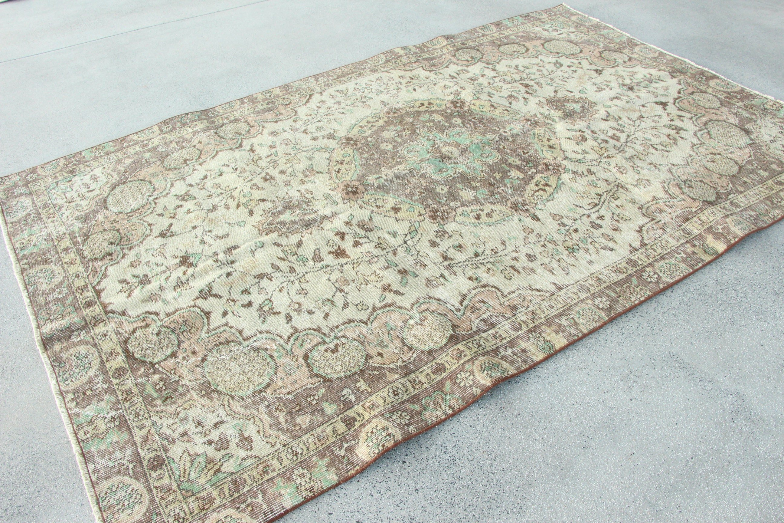 5.3x8.5 ft Büyük Halılar, Bej Yer Halıları, Bohem Halısı, Türk Halısı, Vintage Halılar, Yün Halı, Büyük Oushak Halısı, Boho Halıları, Oturma Odası Halıları