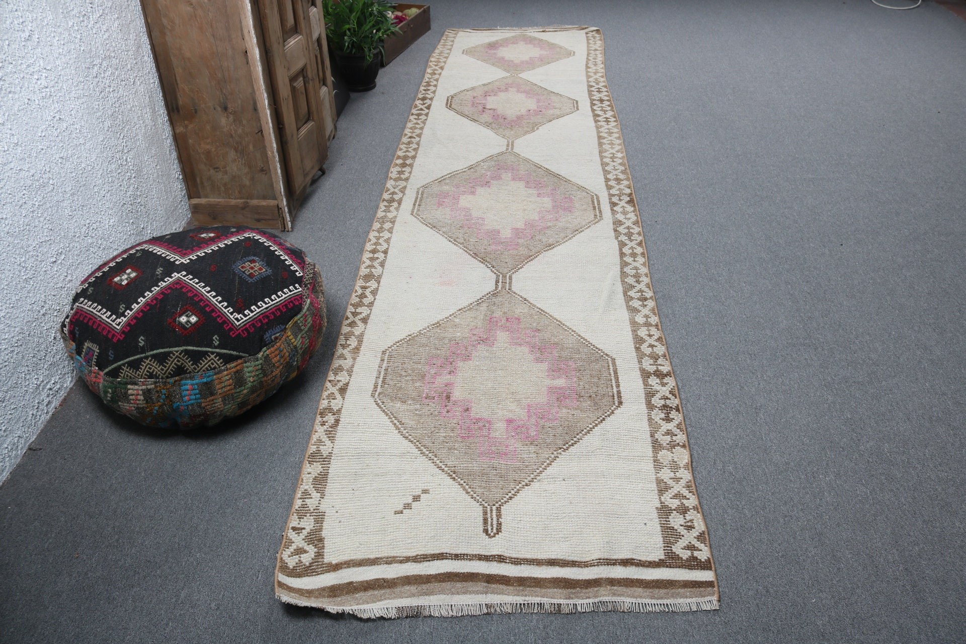 Rugs for Hallway, 3x12.8 ft Runner Rugs, Antique Rug, Beige Boho Rugs, Turkish Rug, Beni Ourain Runner Rugs, Moroccan Rug, Vintage Rugs