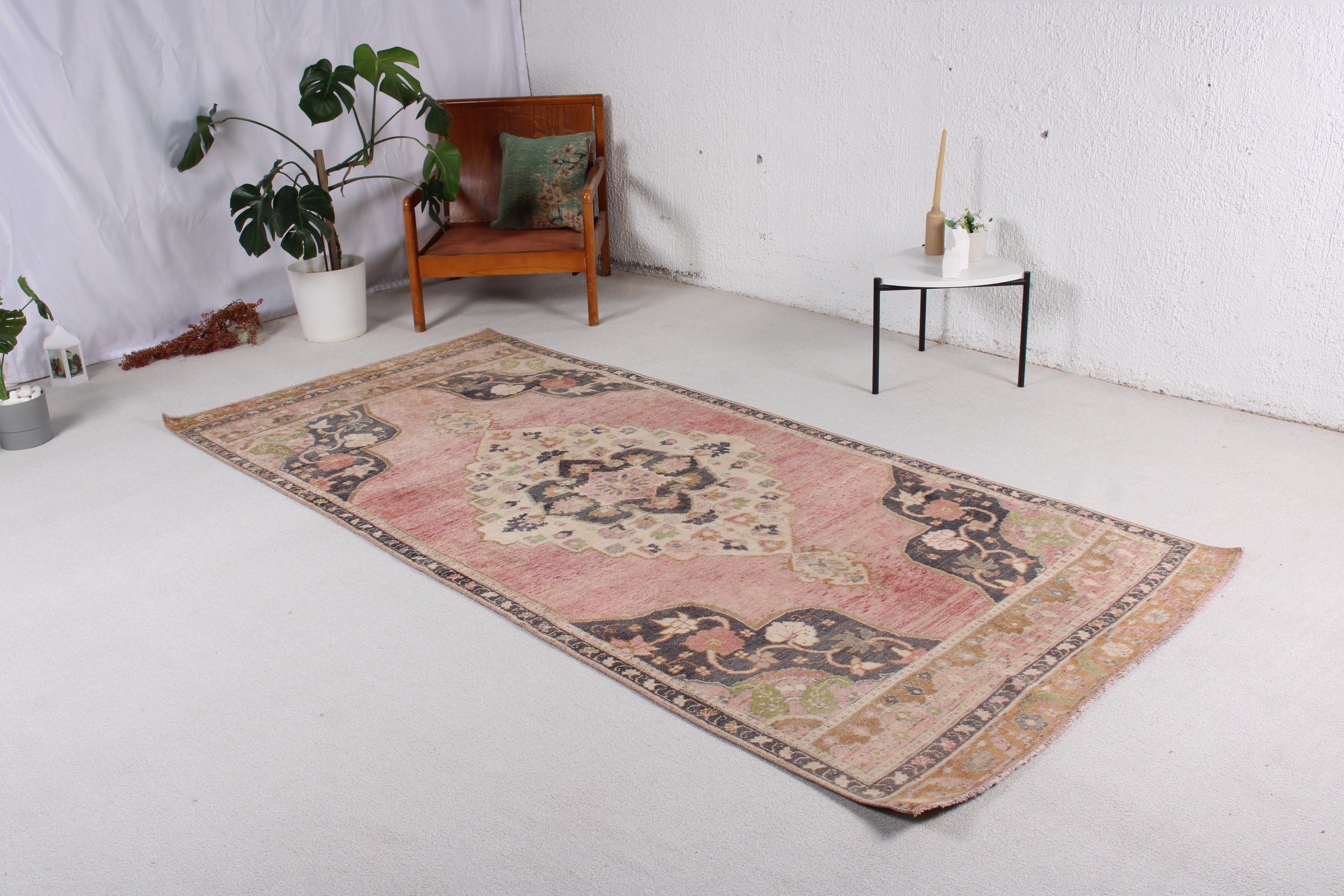 Oushak Area Rug, 4.1x9.2 ft Area Rug, Pink Oushak Rug, Flatweave Rugs, Vintage Rugs, Vintage Area Rugs, Handwoven Rug, Turkish Rugs