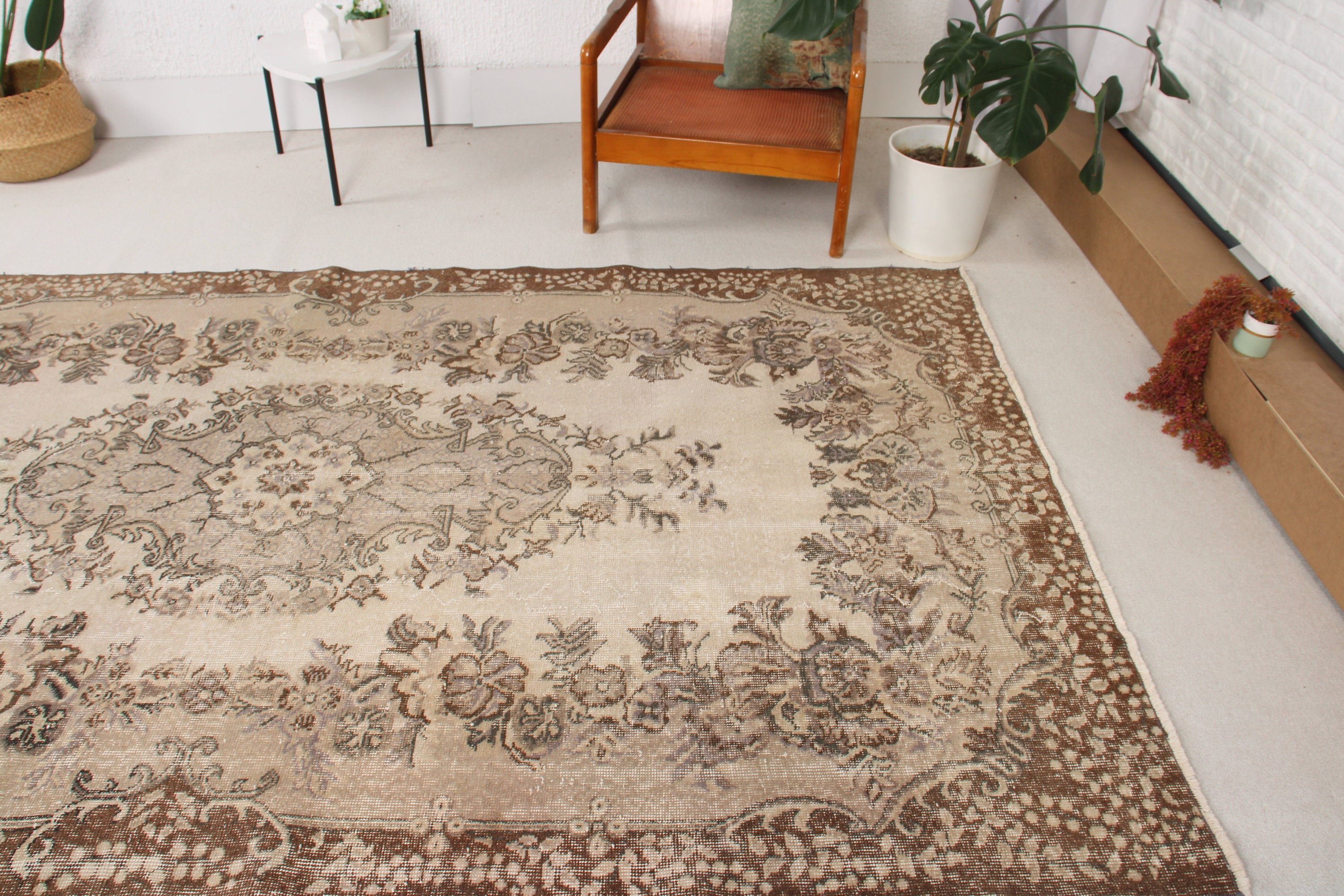 Vintage Halılar, Büyük Oushak Halı, Bej Açıklama Halısı, 5,5x9,5 ft Büyük Halılar, Ev Dekor Halısı, Oturma Odası Halıları, Türk Halıları, Modern Halı