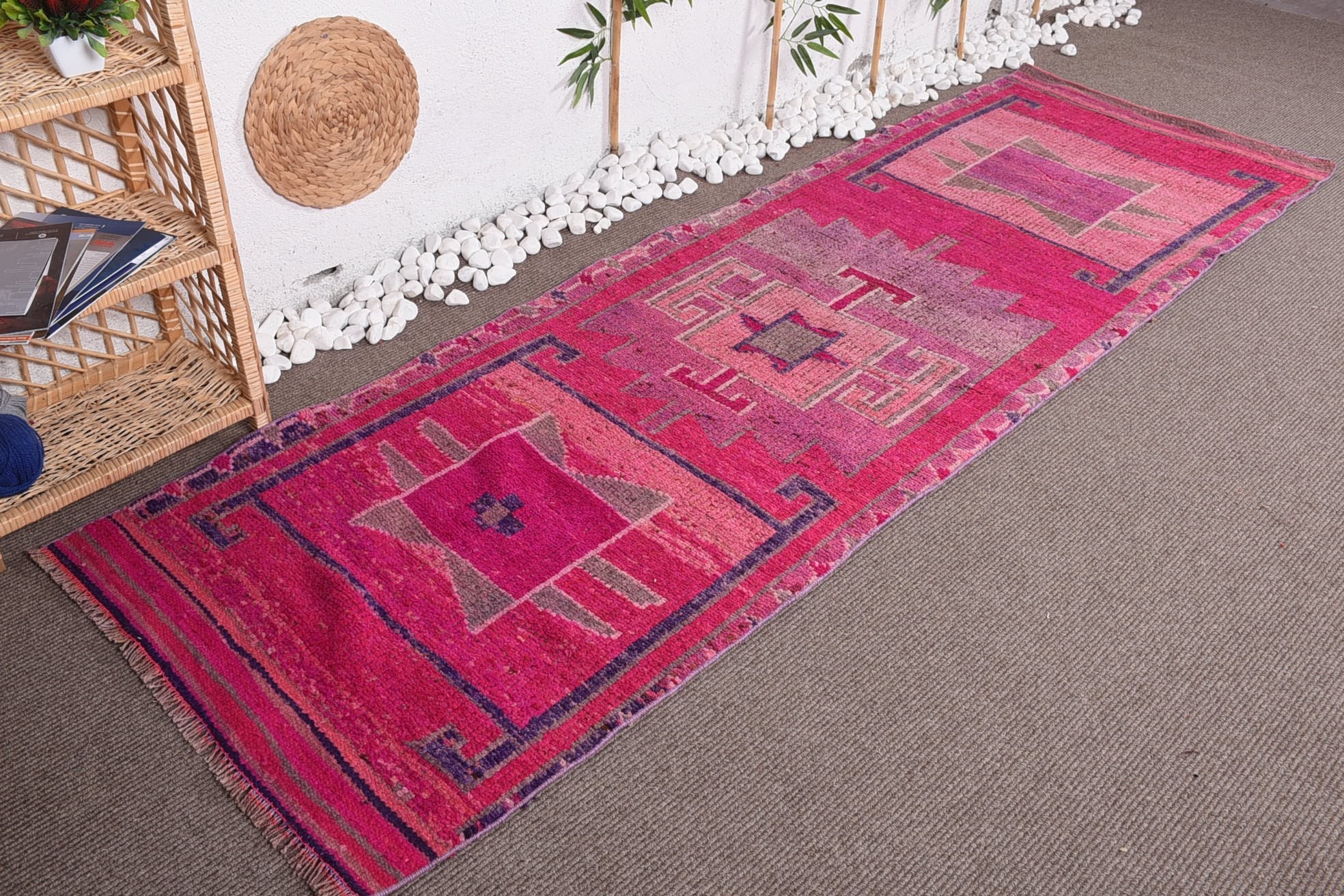 Türk Halısı, Merdiven Halıları, 3,1x9,8 ft Yolluk Halısı, Oryantal Halı, Ev Dekorasyonu Halıları, Koridor Halısı, Mutfak Halısı, Vintage Halı, Pembe Yer Halısı