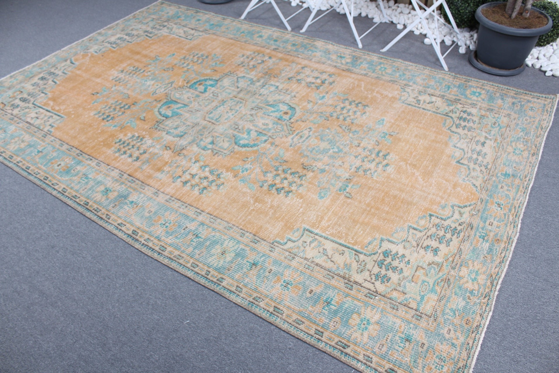 Salon Rug, Oushak Rug, Pale Rug, Vintage Rugs, Orange Wool Rug, Home Decor Rugs, Dining Room Rug, 6.2x9.6 ft Large Rug, Turkish Rugs