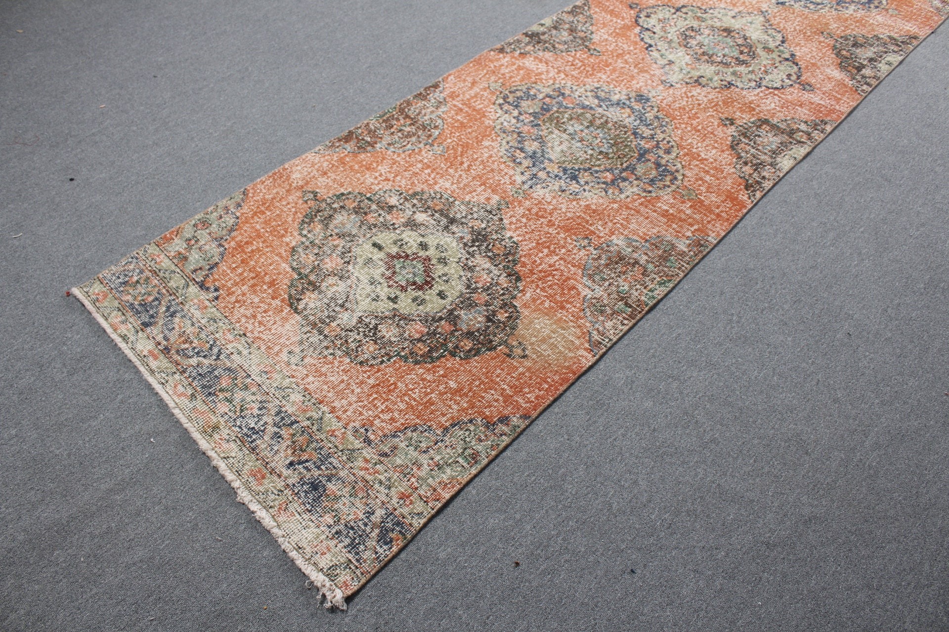 Stair Rug, 3x12.4 ft Runner Rug, Vintage Rug, Wool Rugs, Rugs for Hallway, Retro Rug, Cool Rug, Turkish Rug, Kitchen Rug, Orange Floor Rugs