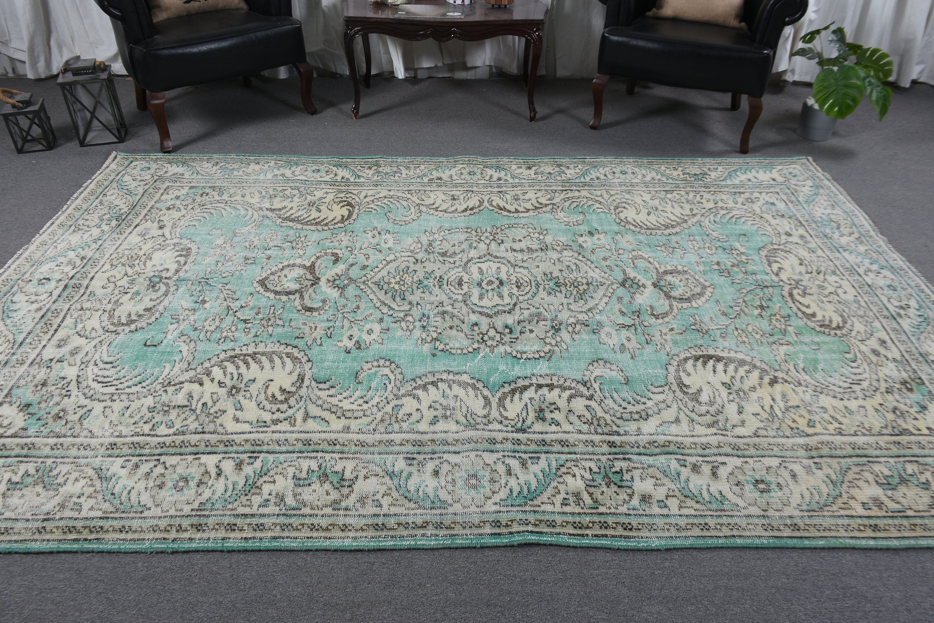 Oturma Odası Halısı, Büyük Boho Halısı, 5.4x9.6 ft Büyük Halısı, Oushak Halıları, Türk Halıları, Antika Halıları, Mavi Anadolu Halıları, Vintage Halı, Aztek Halısı