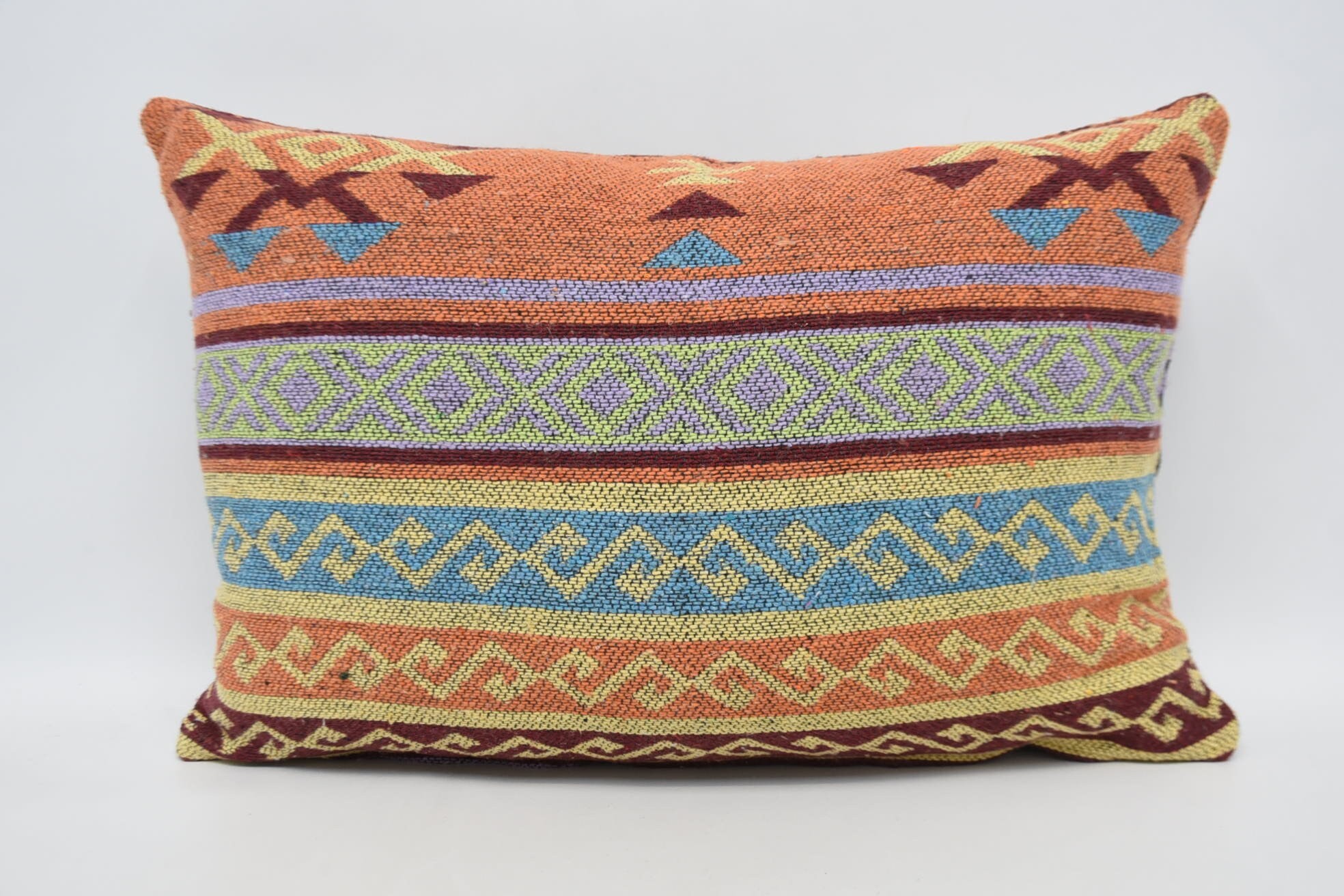 16"x24" Yellow Pillow Sham, Farmhouse Cushion Case, Handmade Kilim Cushion, Cotton Pillow, Vintage Kilim Pillow, Kilim Pillow