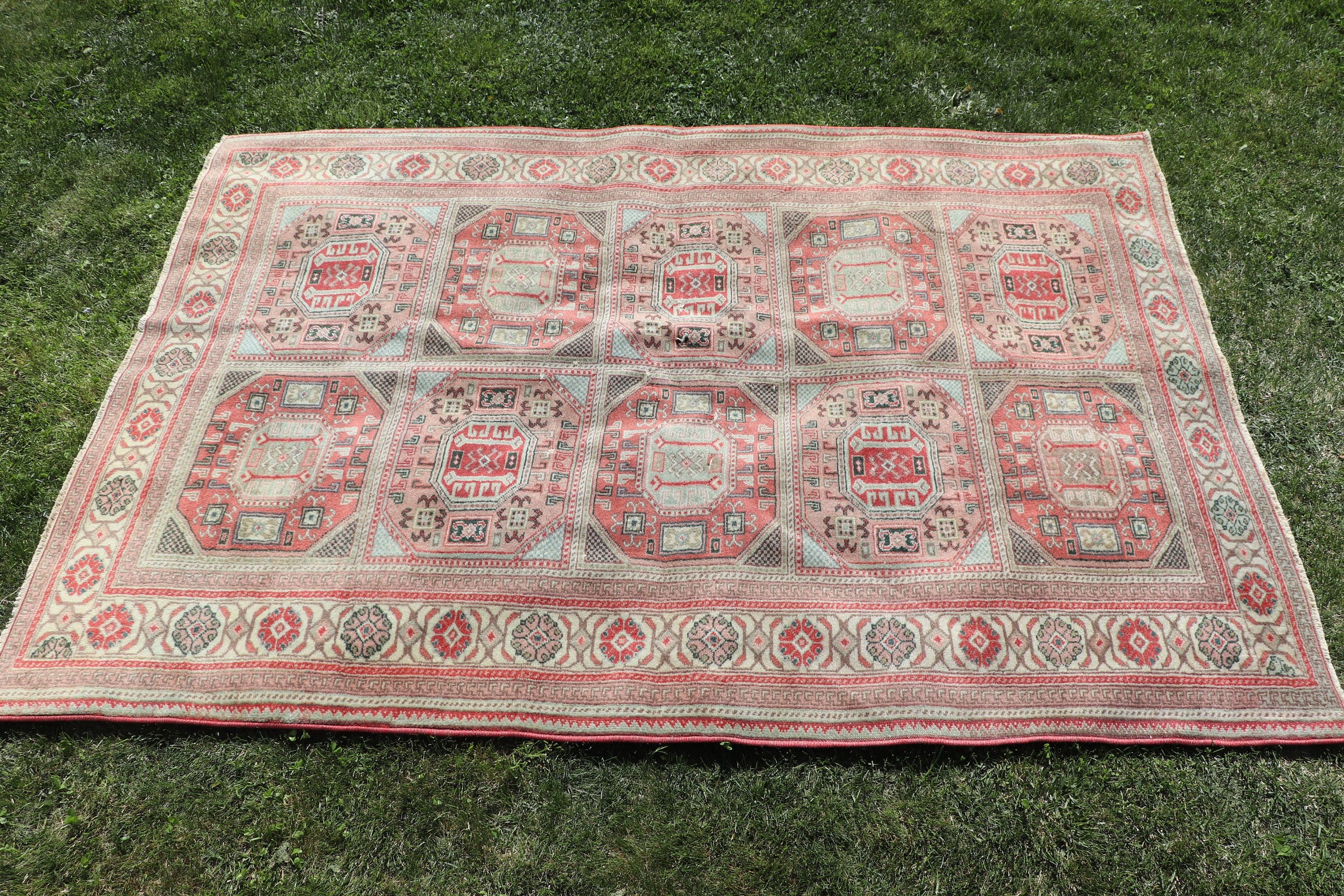 3.8x5.5 ft Accent Halılar, Türk Halısı, Kırmızı Oushak Halısı, Giriş Halıları, Havalı Halı, Vintage Halı, Yün Halı, Dekoratif Halı, Yatak Odası Halıları