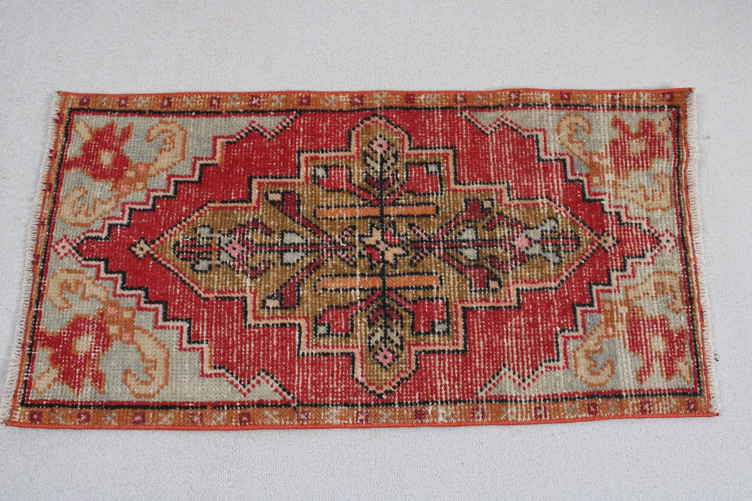 Boho Halı, 1.6x3 ft Küçük Halılar, Türk Halıları, Yün Halılar, Küçük Boho Halı, Küçük Vintage Halılar, Ofis Halıları, Kırmızı Geometrik Halılar, Vintage Halılar