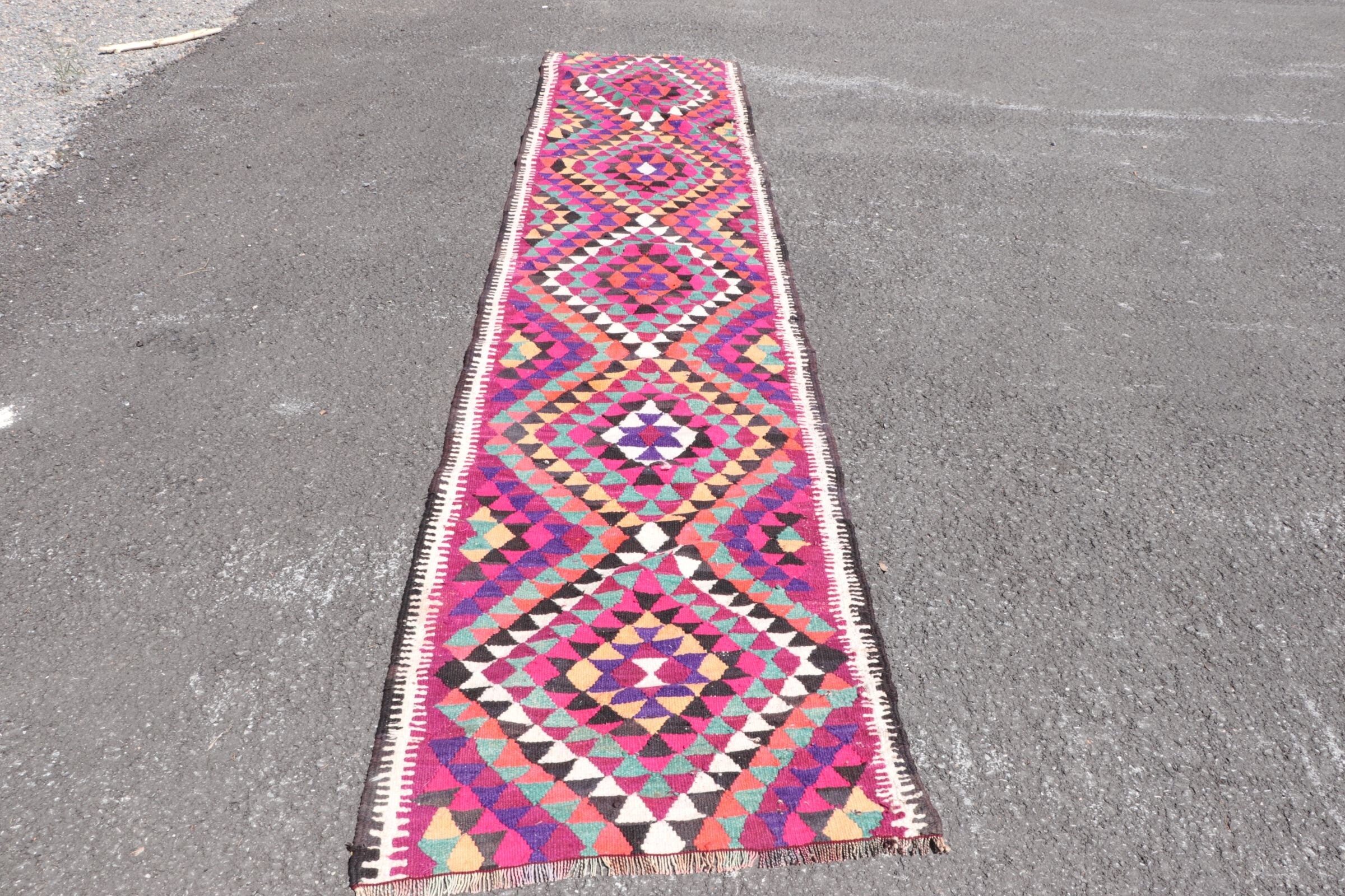 Rugs for Corridor, Kitchen Rug, Hallway Rugs, Pink Cool Rugs, Stair Rug, Turkish Rug, Vintage Rugs, 2.7x12.7 ft Runner Rug, Anatolian Rug