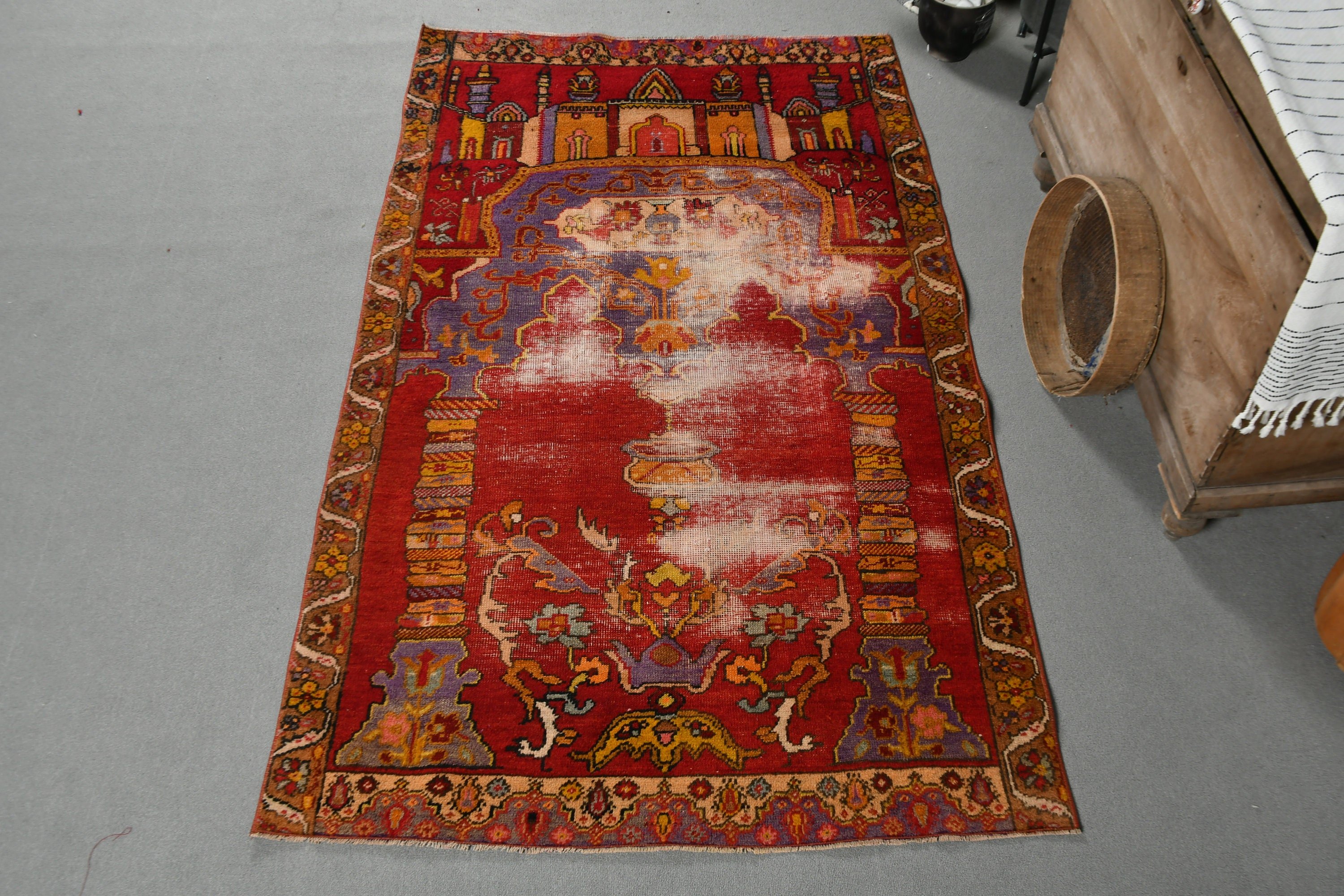 Indoor Rug, Turkish Rugs, Vintage Rug, 3.9x6.5 ft Area Rugs, Red Anatolian Rugs, Oriental Rug, Dining Room Rug, Home Decor Rug, Dorm Rug