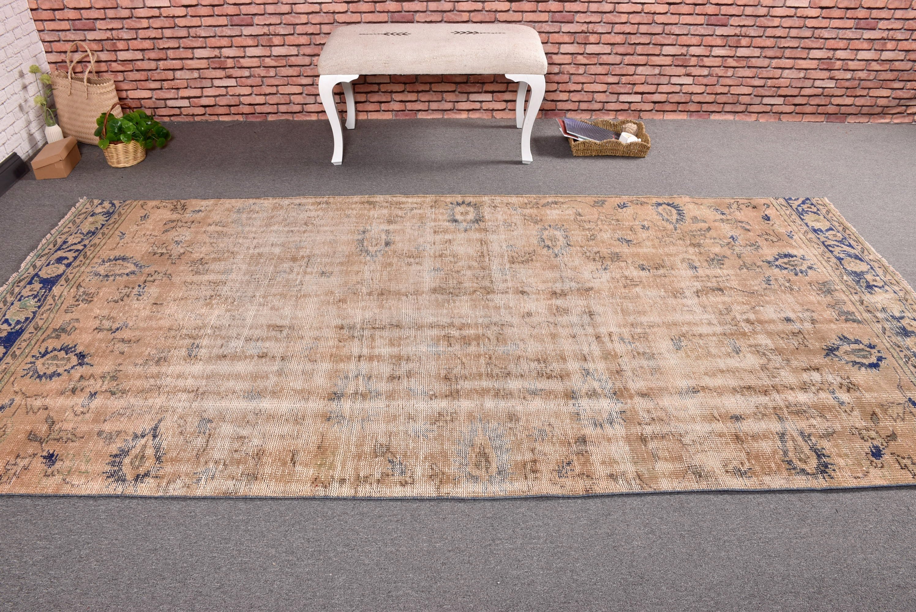 Vintage Halı, Türk Halısı, Ev Dekorasyonu Halısı, 4.9x9.8 ft Büyük Halılar, Yemek Odası Halısı, Kahverengi Yer Halıları, Boho Halısı, El Yapımı Halı, Büyük Boho Halısı