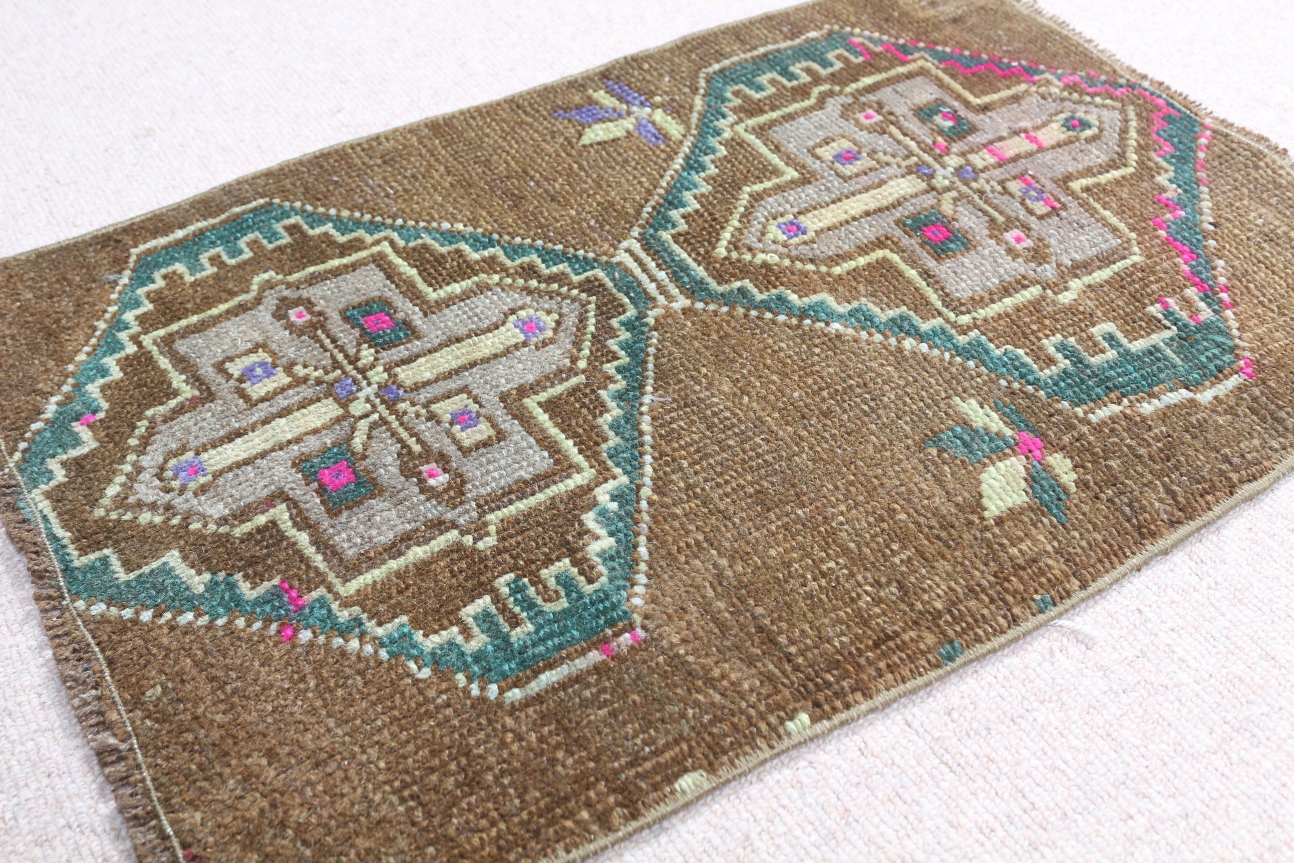 Brown Wool Rug, Rugs for Bathroom, Turkish Rugs, Car Mat Rugs, Moroccan Rug, 1.6x2.3 ft Small Rug, Vintage Rug, Bath Rug