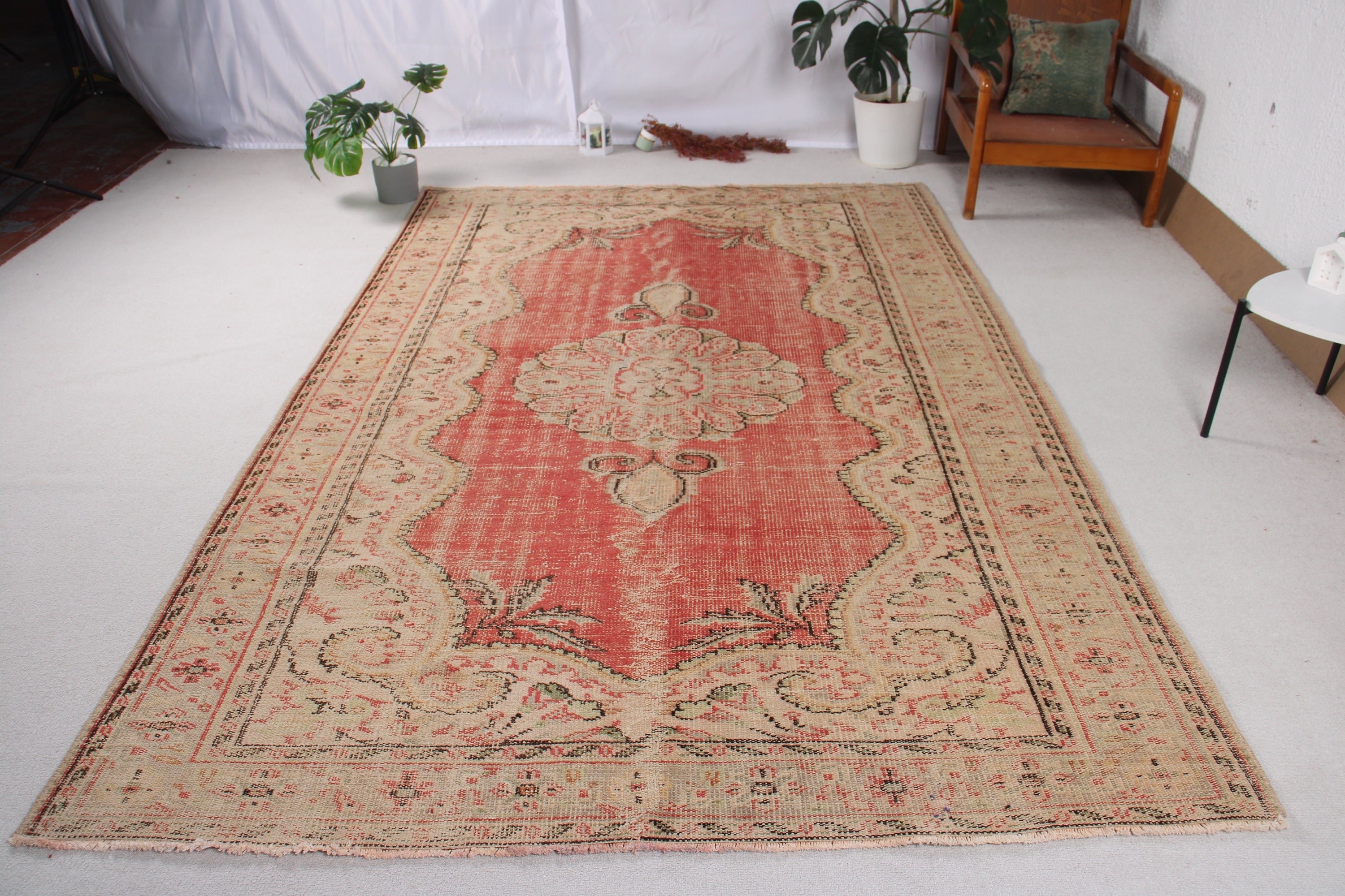 Büyük Boho Halısı, Büyük Oushak Halıları, Oushak Halıları, Bej Oushak Halısı, Türk Halıları, Aztek Halısı, 6,3x9,6 ft Büyük Halı, Vintage Halı