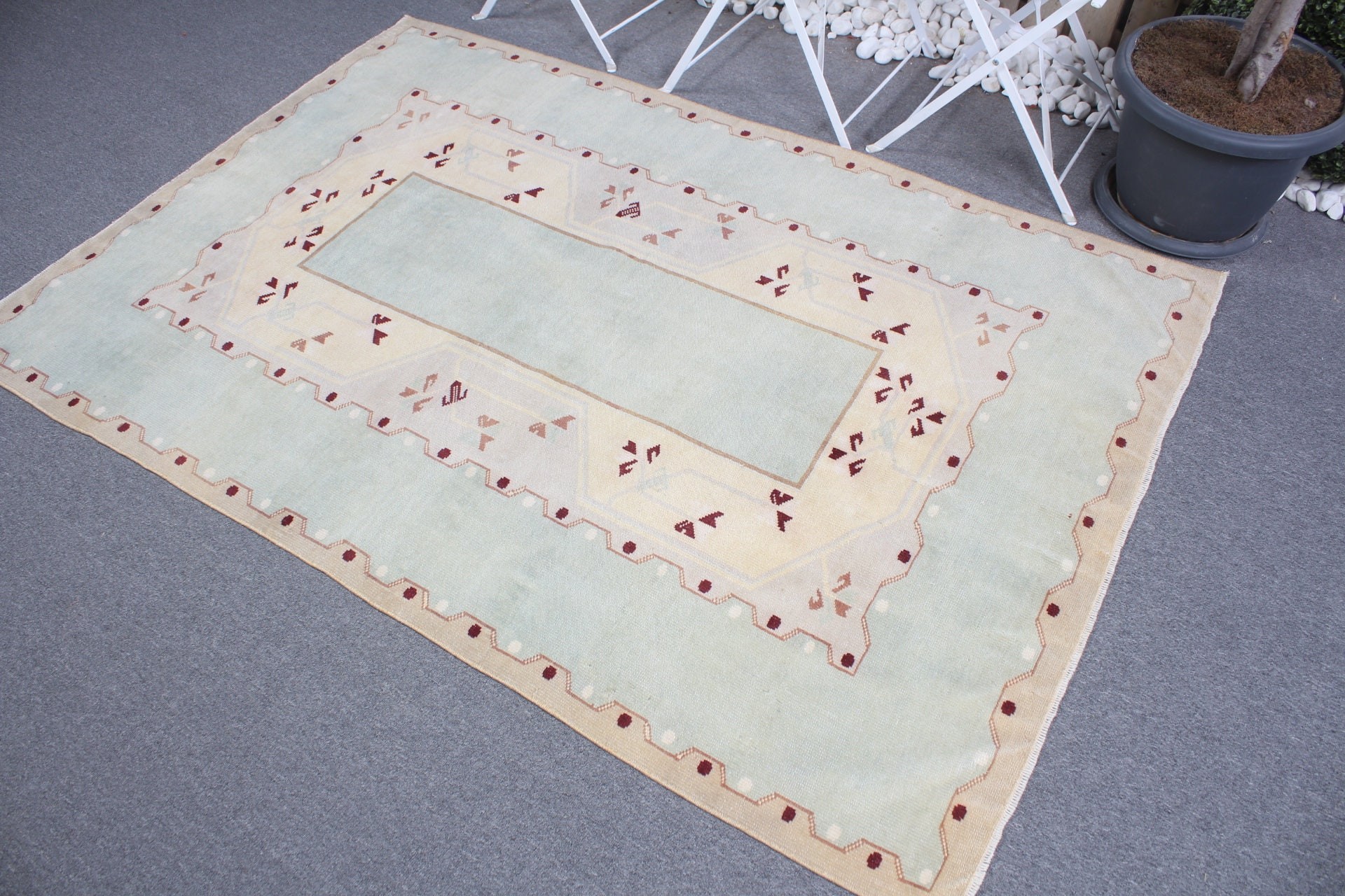 Wool Rug, Beige Kitchen Rug, Vintage Rug, Rugs for Indoor, Nursery Rugs, Oushak Rugs, Turkish Rug, 4.3x6.1 ft Area Rug, Dining Room Rugs