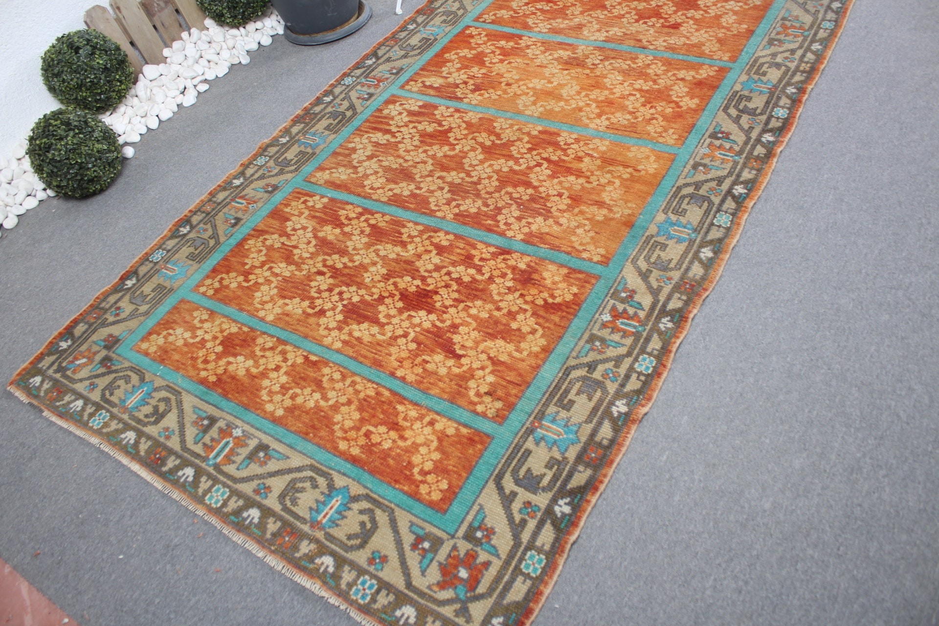 Antique Rug, Turkish Rugs, 4.6x15.3 ft Runner Rugs, Rugs for Corridor, Office Rugs, Orange Cool Rug, Stair Rug, Vintage Rug