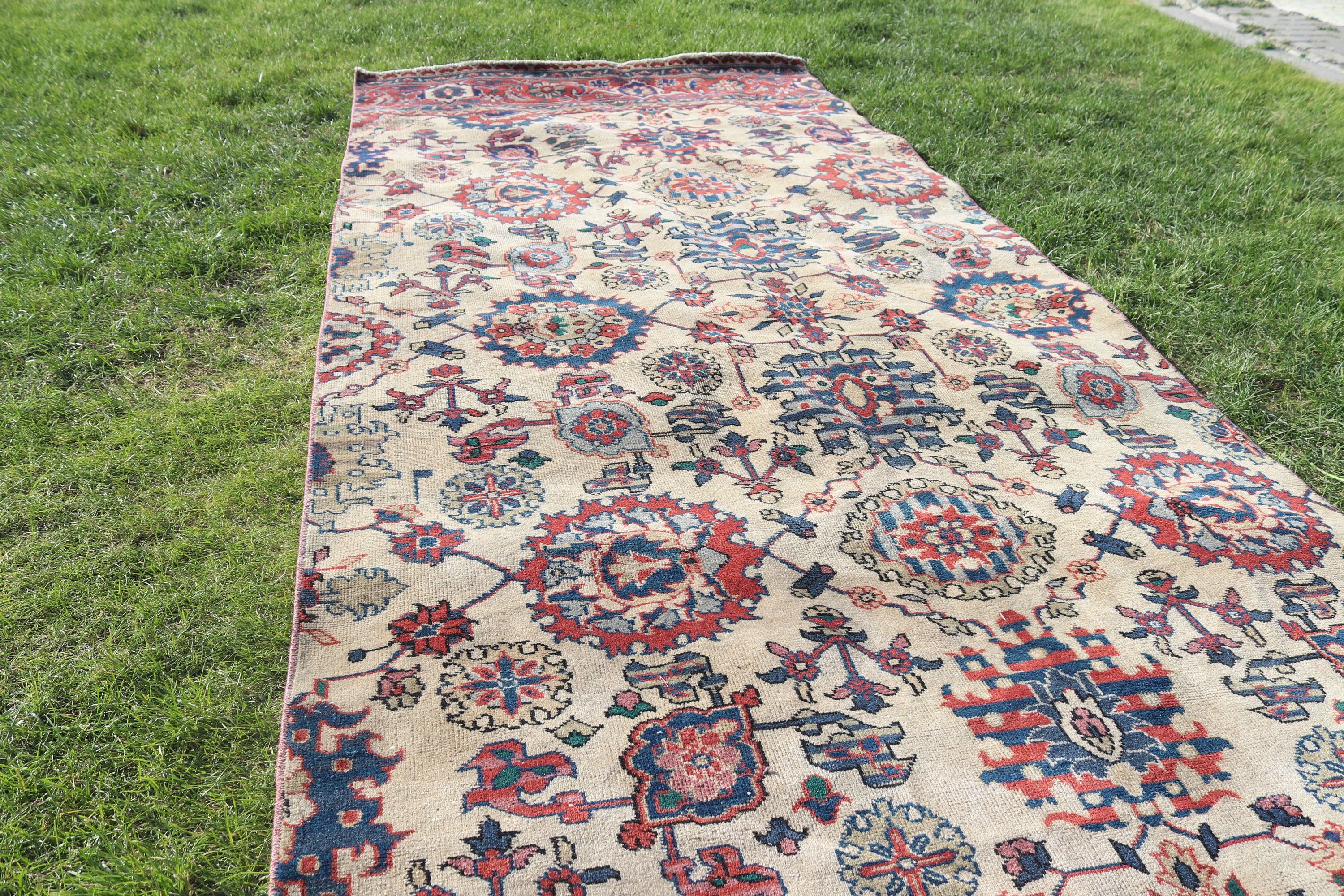 Bedroom Rug, 4.4x10.7 ft Large Rug, Antique Rugs, Salon Rugs, Turkish Rugs, Neutral Rugs, Red Cool Rug, Vintage Rug, Rugs for Large Boho