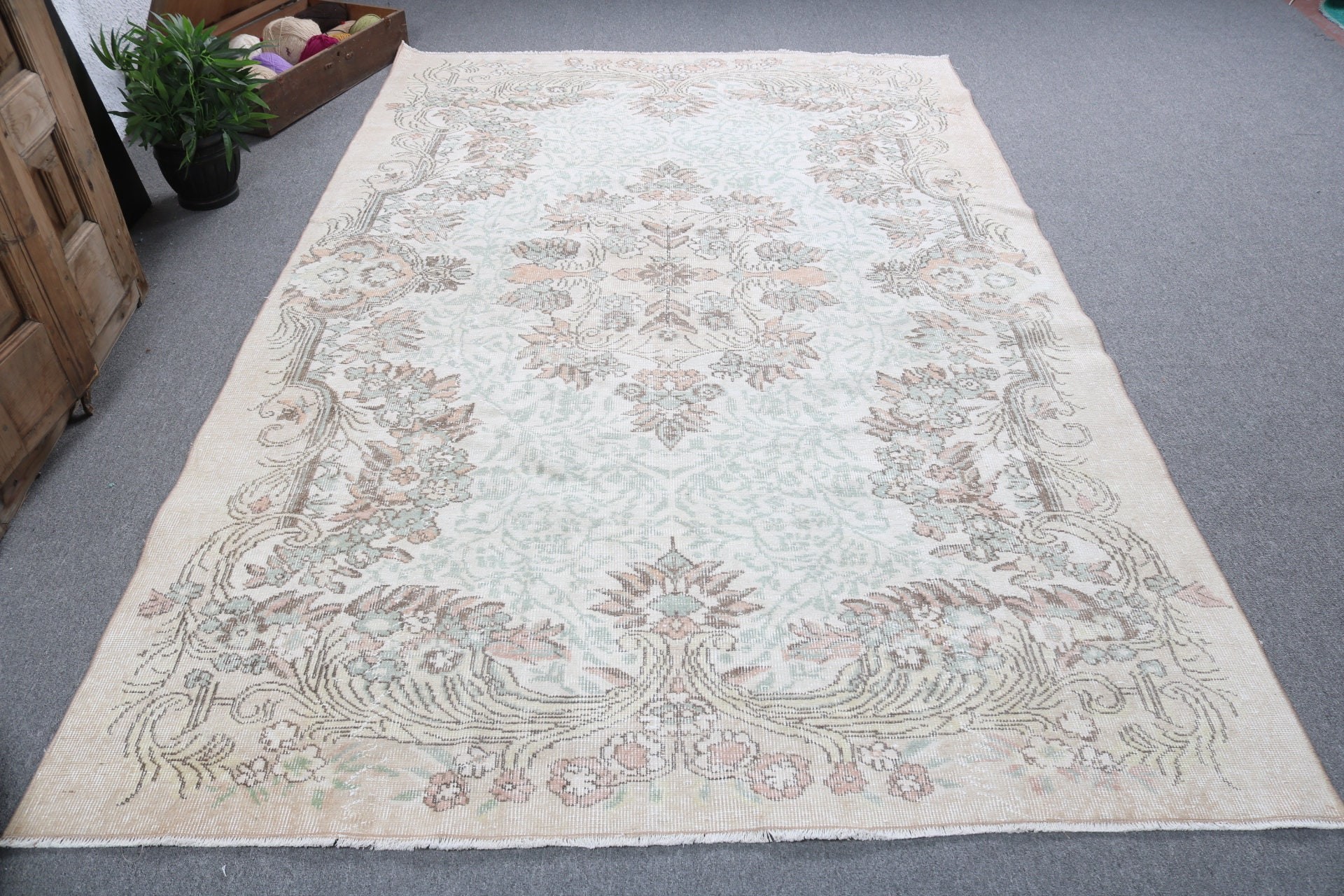 Boho Rugs, Rugs for Large Oushak, Bedroom Rug, Wool Rugs, Turkish Rugs, Vintage Rug, Large Vintage Rug, 6x9.2 ft Large Rug, Beige Cool Rugs