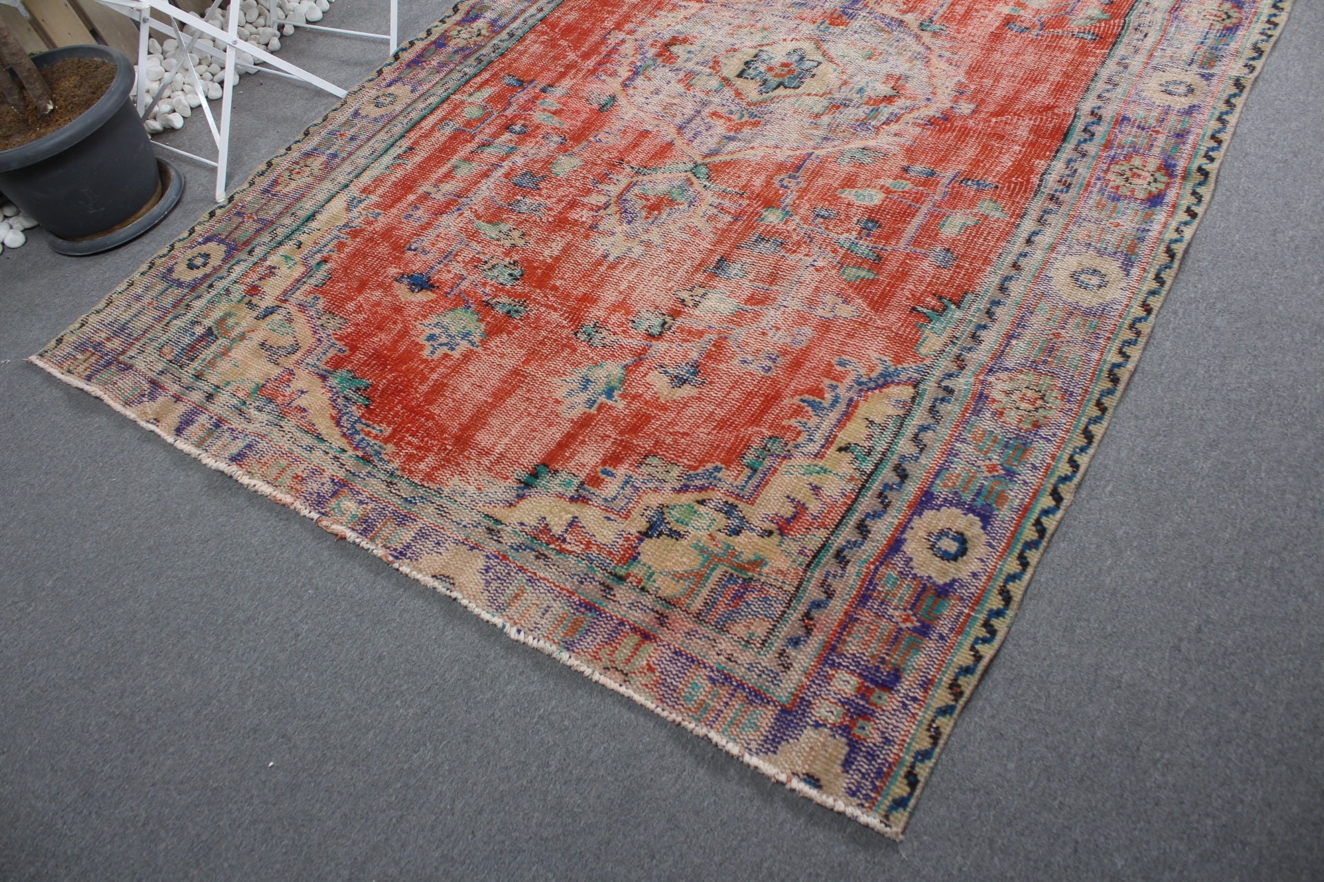 Turkish Rug, Living Room Rugs, Oushak Rug, Red Cool Rug, Antique Rug, 6.1x8.9 ft Large Rug, Vintage Rug, Dining Room Rug, Natural Rug