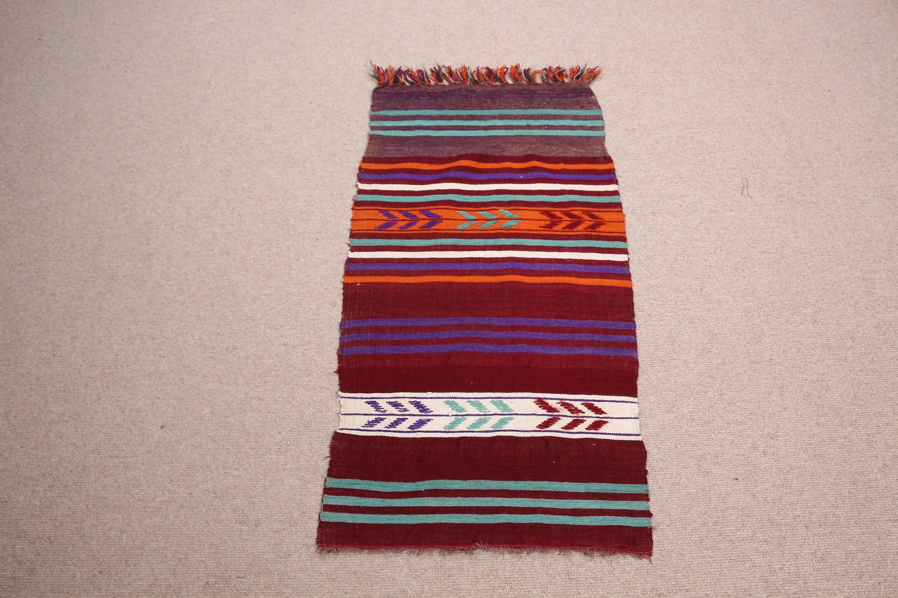 Kilim, 1.7x3.2 ft Küçük Halılar, Paspas Halısı, Banyo Halısı, Vintage Halı, Yurt Halıları, Anadolu Halısı, Oushak Halısı, Türk Halısı, Gökkuşağı Havalı Halıları