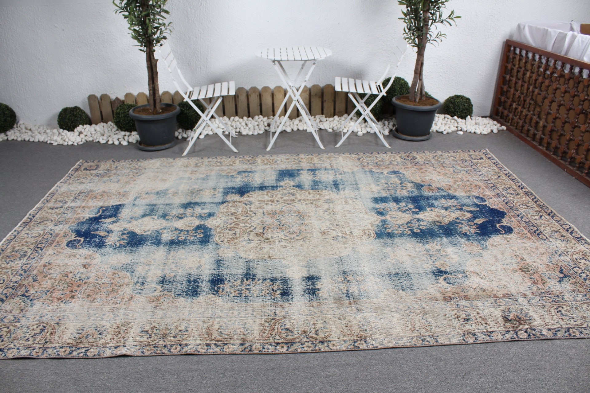 Vintage Rug, Wool Rugs, Turkish Rugs, Blue Bedroom Rug, Custom Rug, Saloon Rug, Dining Room Rugs, Anatolian Rug, 6.8x10.6 ft Oversize Rug