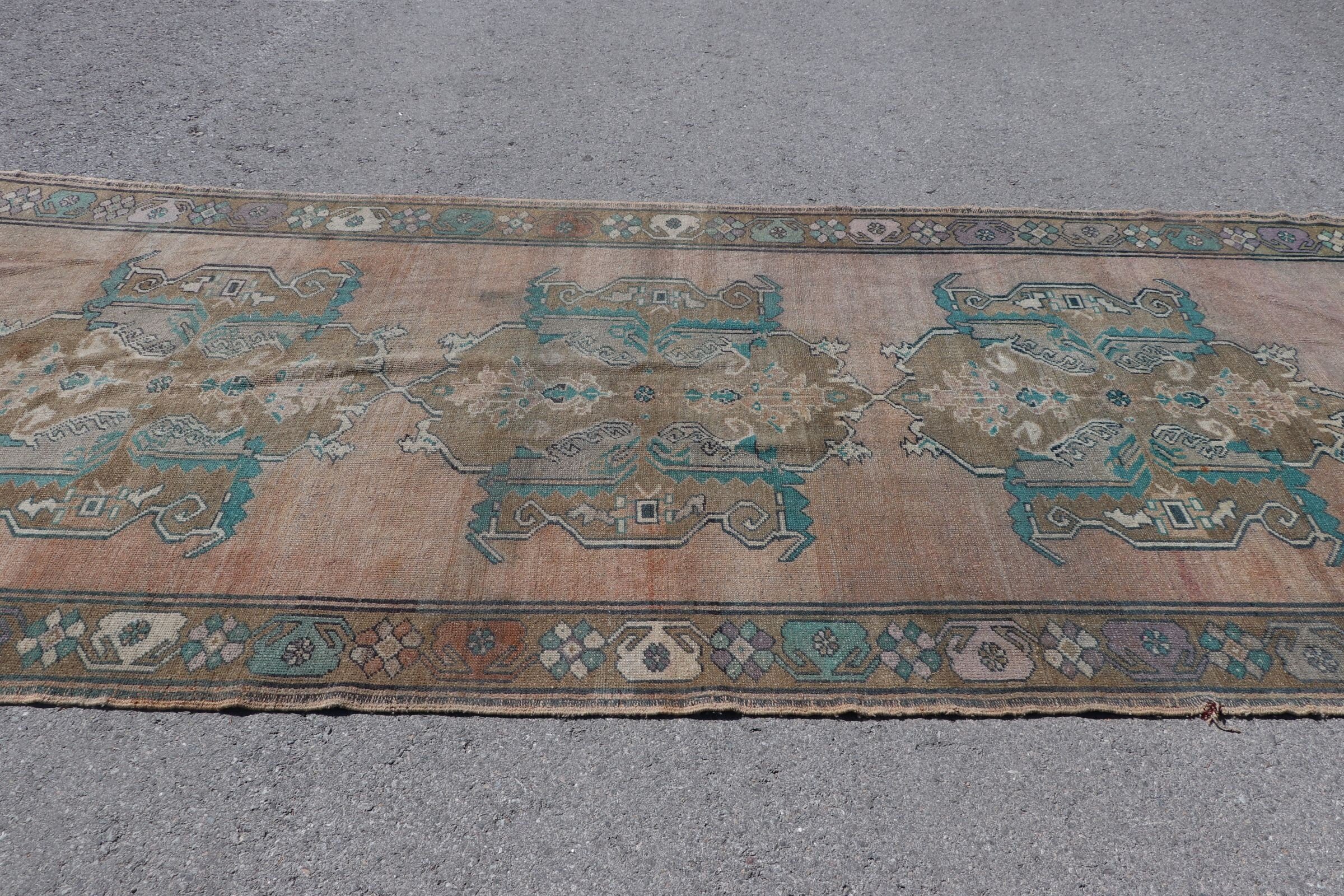 Pale Rug, Turkish Rug, Anatolian Rugs, Cool Rugs, 4.9x12.5 ft Runner Rugs, Kitchen Rug, Rugs for Stair, Vintage Rugs, Green Home Decor Rug