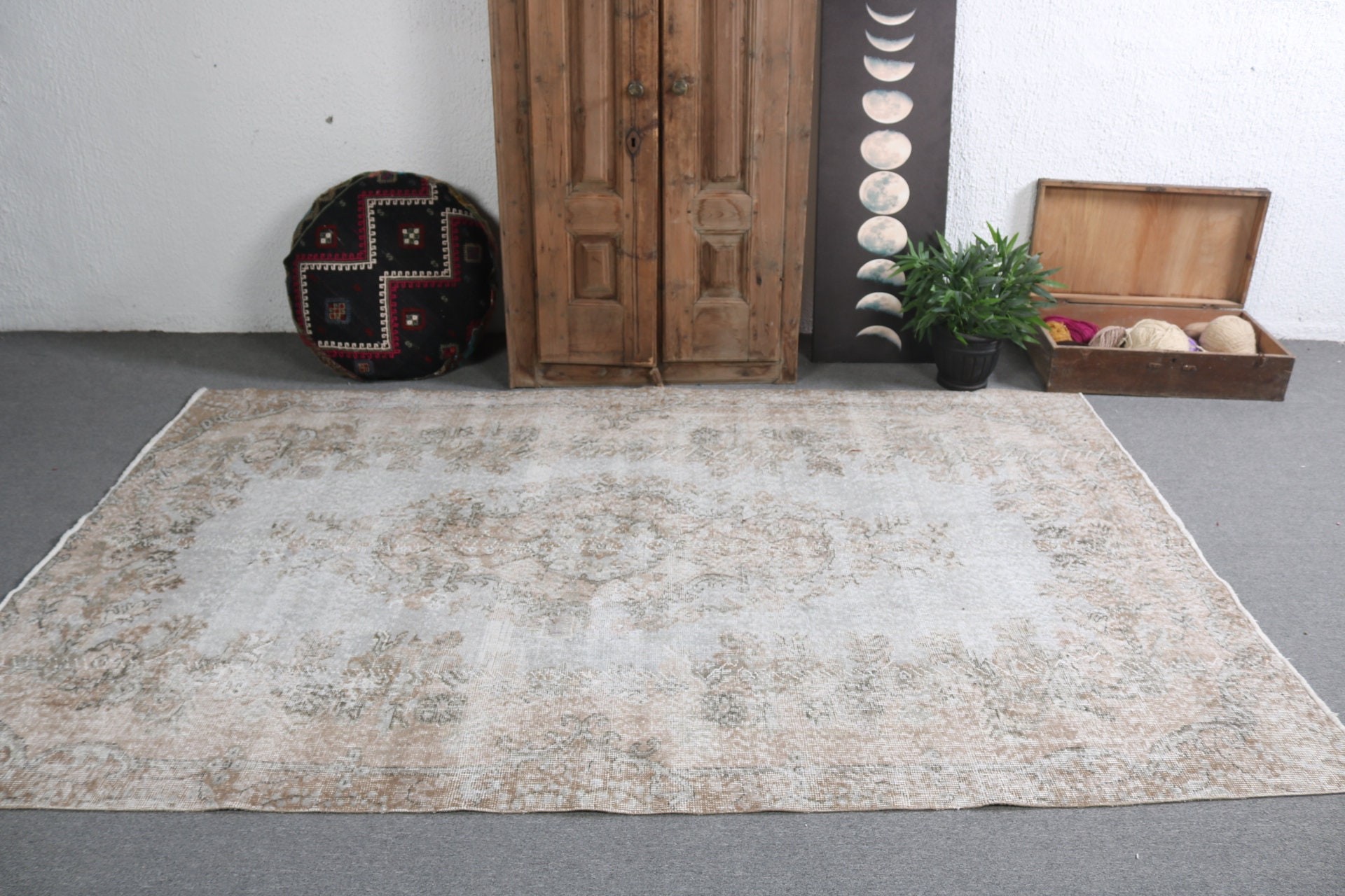 Oturma Odası Halıları, Lüks Halı, Türk Halısı, Boho Halısı, Vintage Halı, Yatak Odası Halısı, Gri Antika Halılar, 5.6x8.7 ft Büyük Halılar, Yemek Odası Halısı