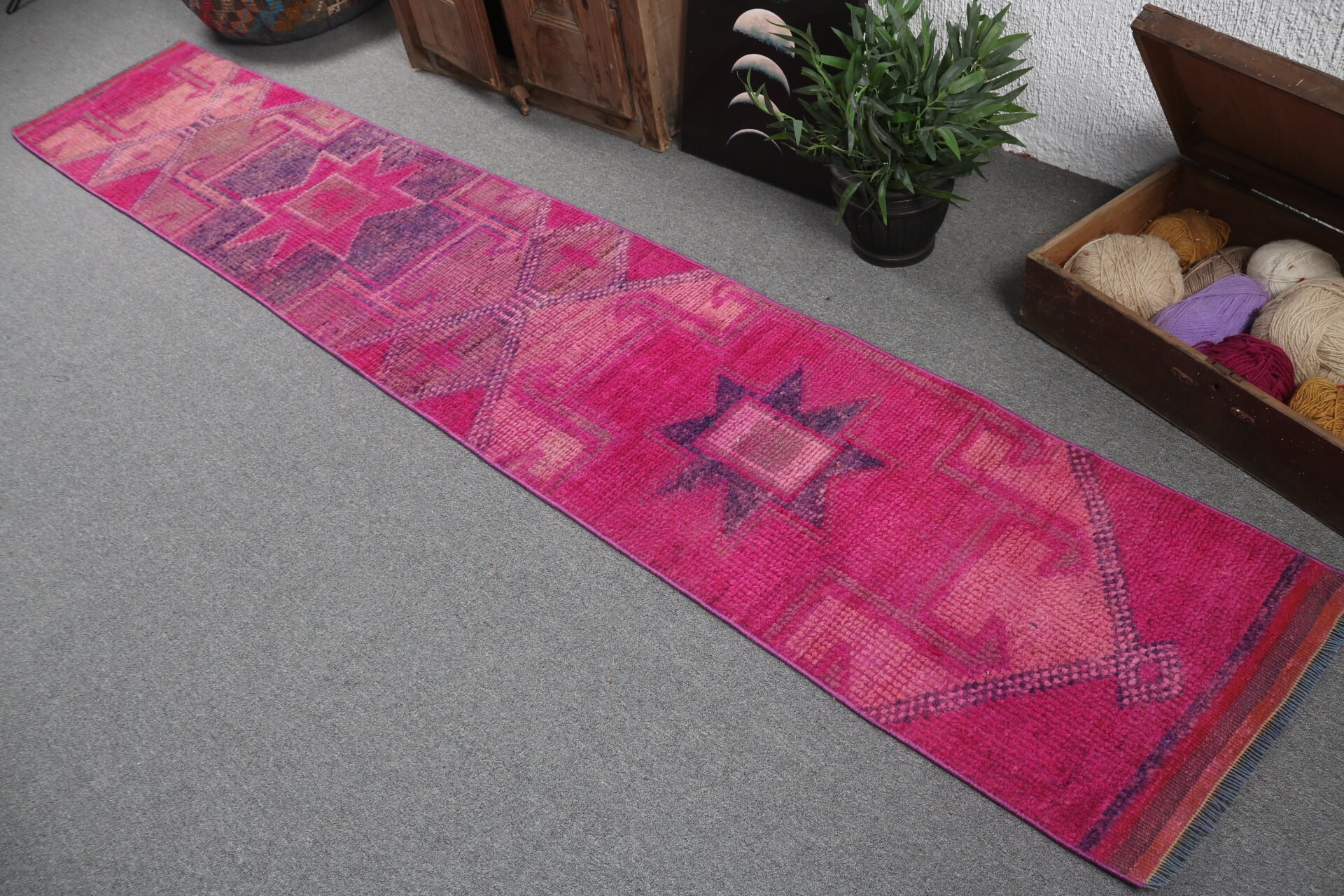 Geometric Rugs, 1.8x10.6 ft Runner Rugs, Rugs for Kitchen, Hallway Rugs, Vintage Rugs, Floor Rug, Turkish Rugs, Pink Bedroom Rugs