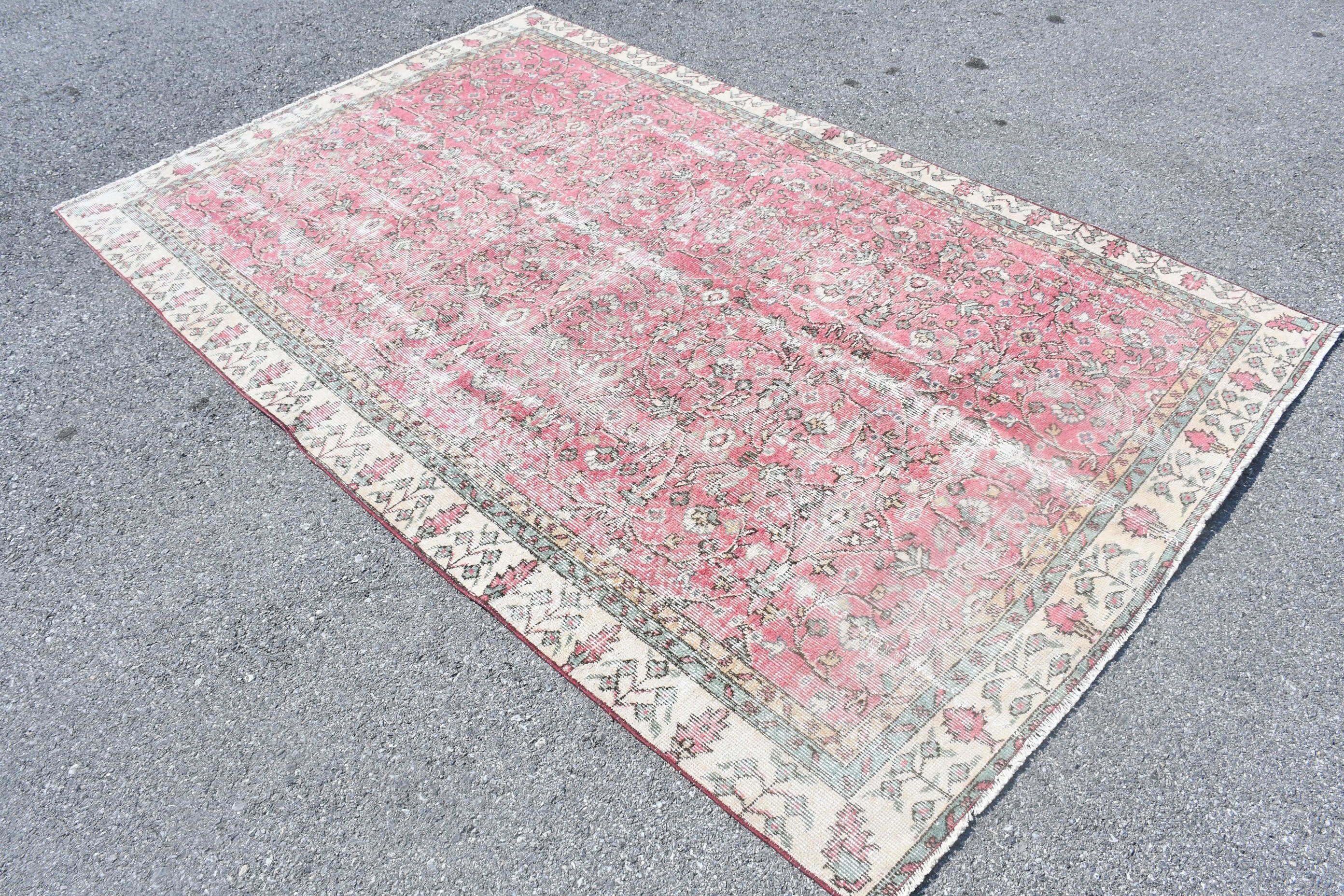 Bedroom Rug, Pink Wool Rug, Vintage Rugs, Turkish Rug, Kitchen Rug, 5.8x9.1 ft Large Rug, Salon Rug, Oushak Rugs, Pale Rug, Rugs for Salon