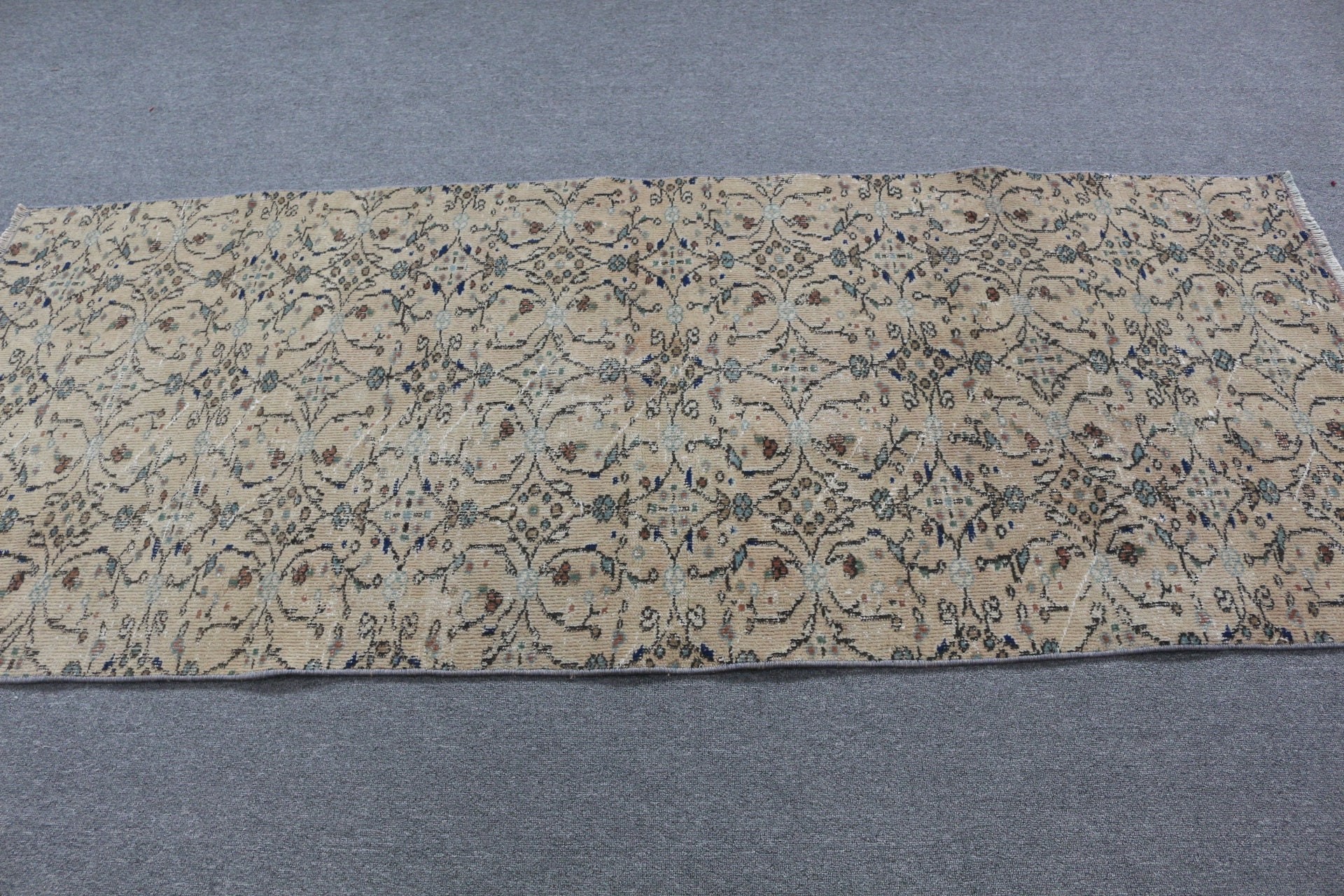 Brown Kitchen Rug, Vintage Rug, 3.2x7.7 ft Area Rugs, Turkish Rug, Rugs for Indoor, Bedroom Rugs, Pale Rug, Living Room Rug