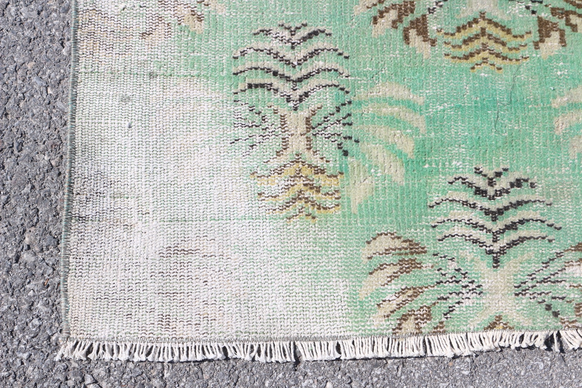 Pastel Rug, 3x6 ft Accent Rug, Wool Rug, Vintage Rug, Kitchen Rugs, Rugs for Kitchen, Green Anatolian Rugs, Turkish Rugs, Entry Rug