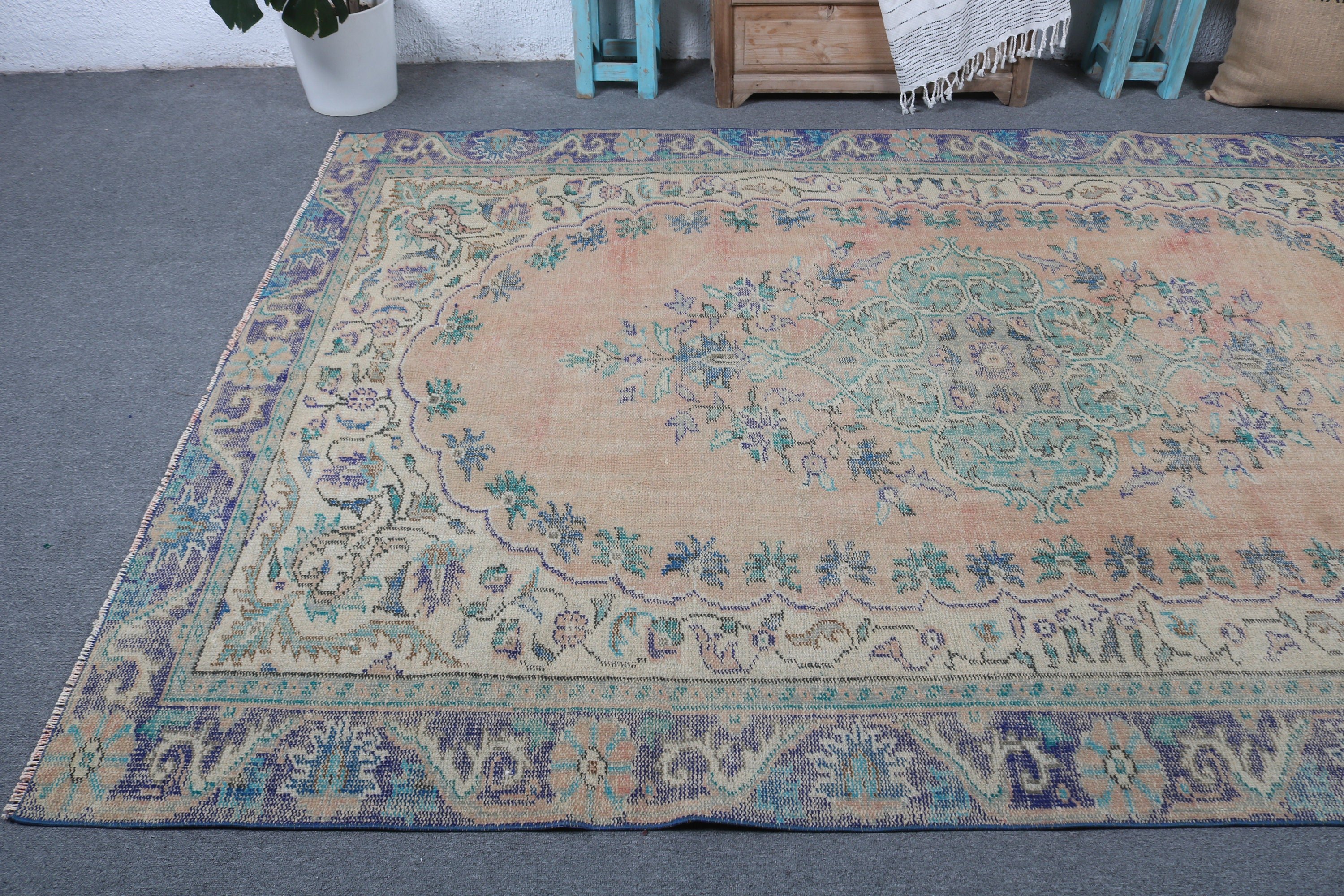 Türk Halıları, Modern Halılar, Anadolu Halıları, Büyük Vintage Halı, Yemek Odası Halısı, Vintage Halılar, Turuncu Yer Halıları, 6x9.2 ft Büyük Halı