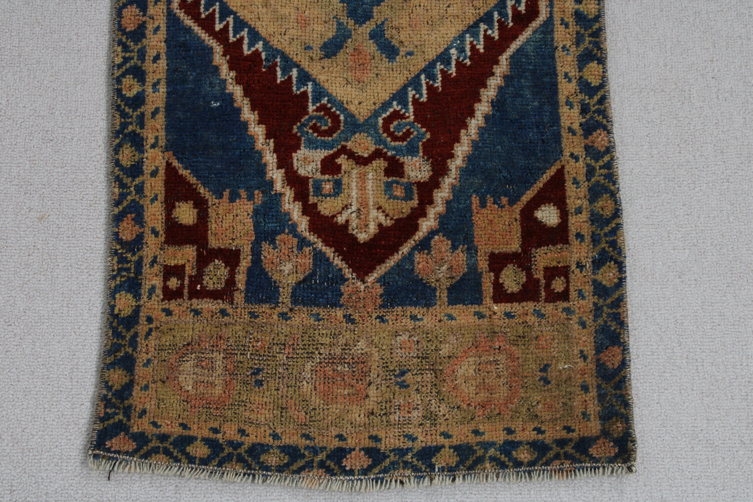 Blue Wool Rugs, 1.5x3.8 ft Small Rugs, Floor Rugs, Small Vintage Rugs, Handwoven Rugs, Wool Rugs, Vintage Rug, Small Area Rug, Turkish Rug