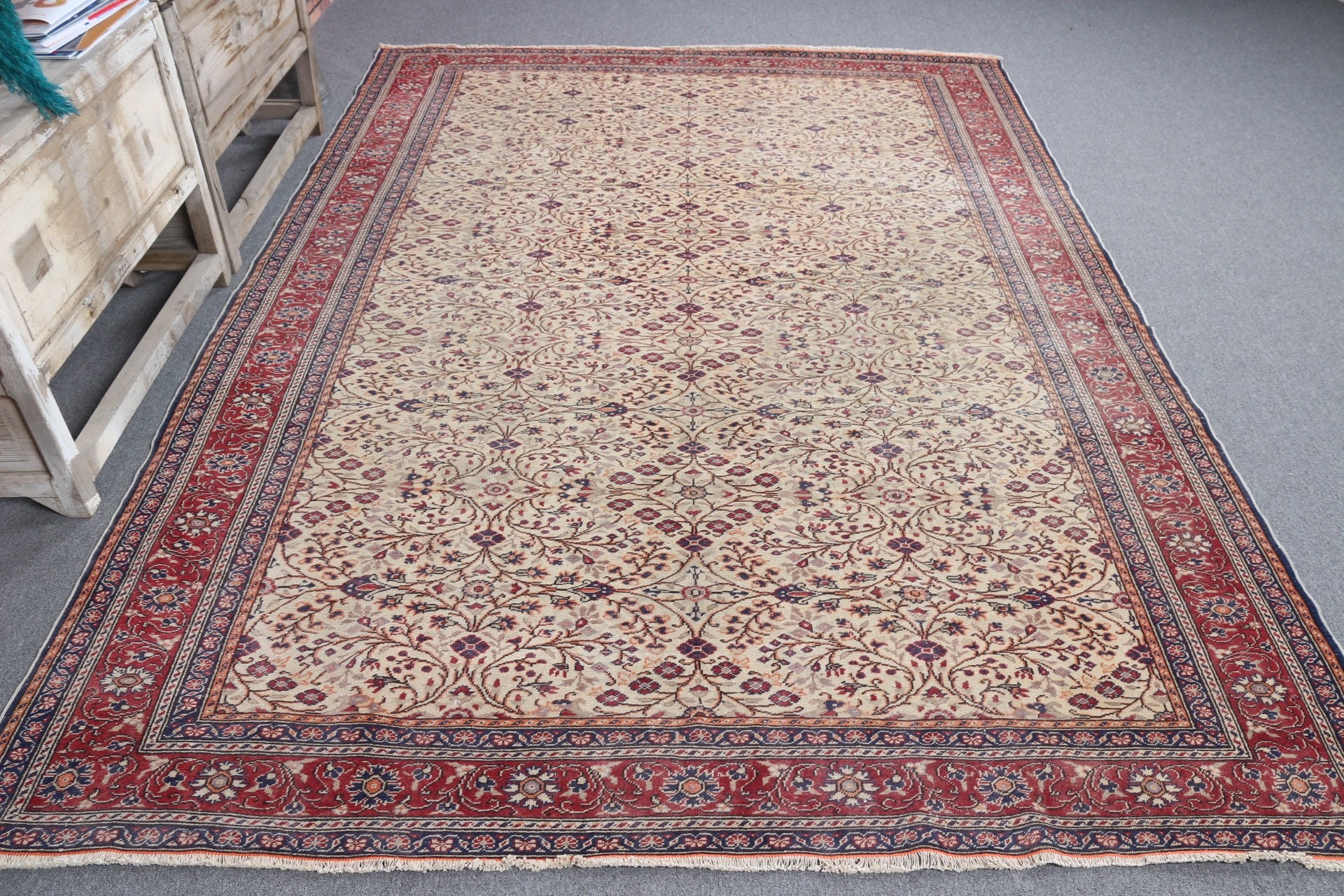 Ofis Halıları, Yatak Odası Halısı, Bej Anadolu Halıları, Vintage Halı, Salon Halısı, 6.7x9.3 ft Büyük Halılar, Anadolu Halısı, Türk Halıları, Ev Dekorasyonu Halıları