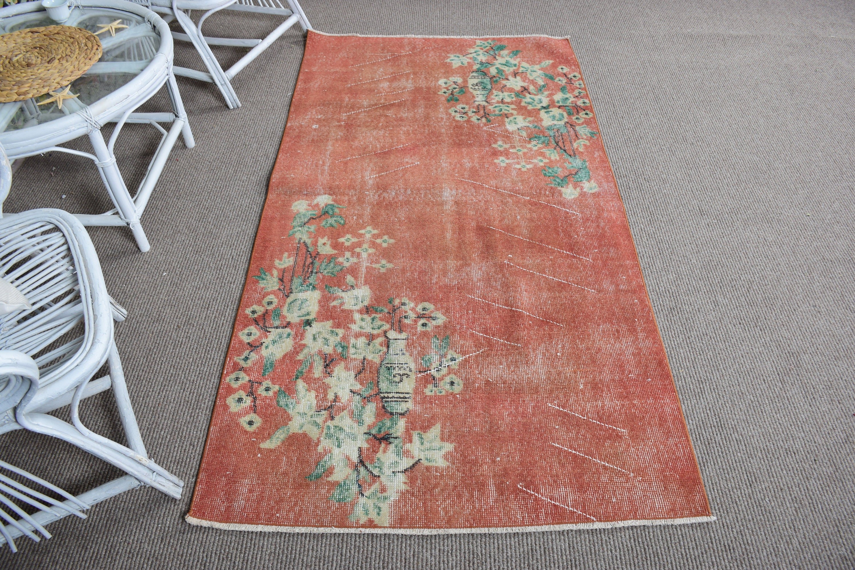 Flatweave Rugs, Kitchen Rugs, 3.4x6.3 ft Accent Rug, Oriental Rugs, Turkish Rugs, Vintage Rugs, Vintage Accent Rug, Orange Antique Rugs