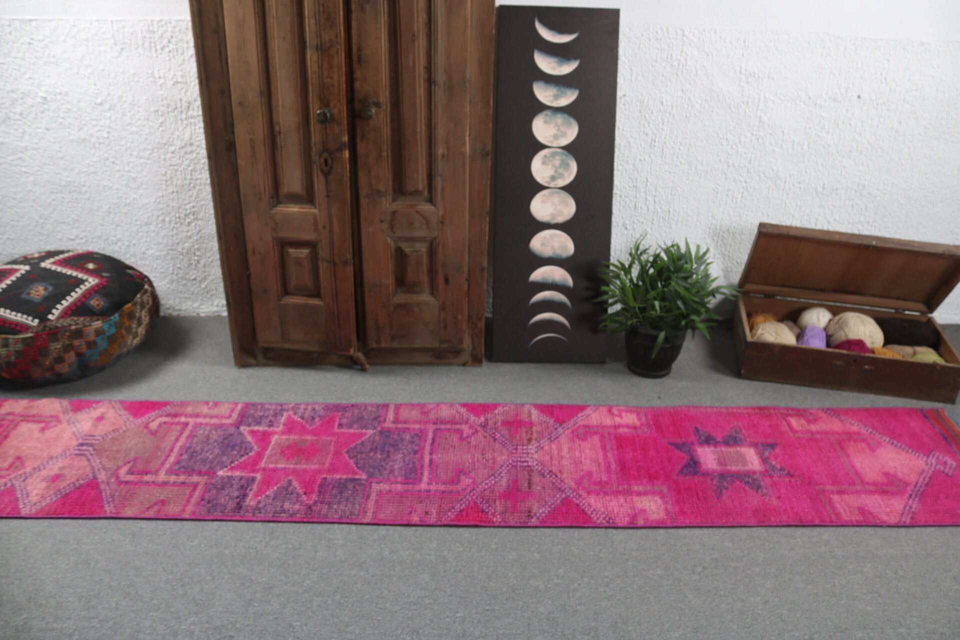 Geometric Rugs, 1.8x10.6 ft Runner Rugs, Rugs for Kitchen, Hallway Rugs, Vintage Rugs, Floor Rug, Turkish Rugs, Pink Bedroom Rugs