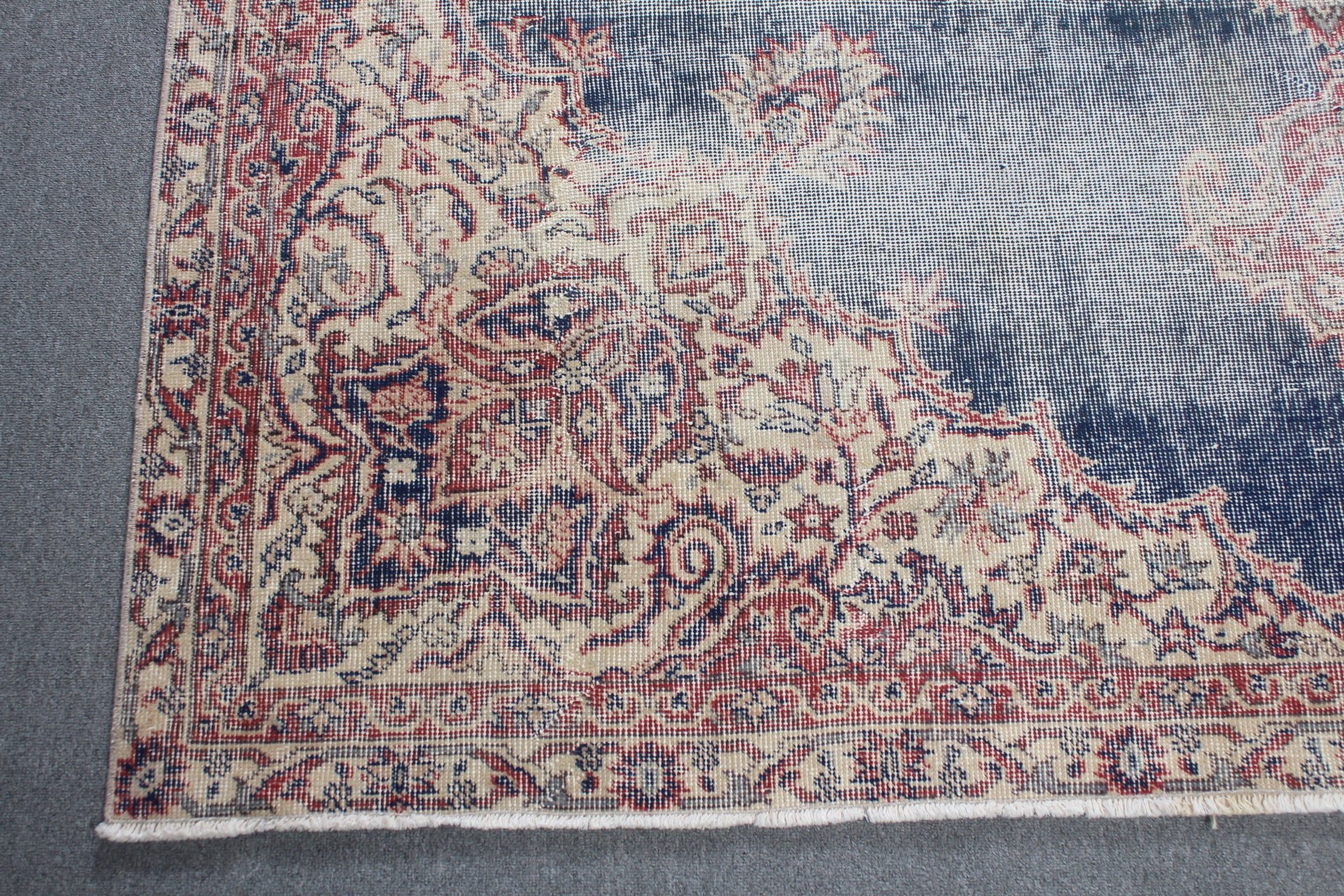 Türk Halısı, Oryantal Halılar, Mutfak Halıları, 6.8x10.4 ft Büyük Boy Halı, Yemek Odası Halısı, Oturma Odası Halısı, Mavi Oushak Halıları, Vintage Halı