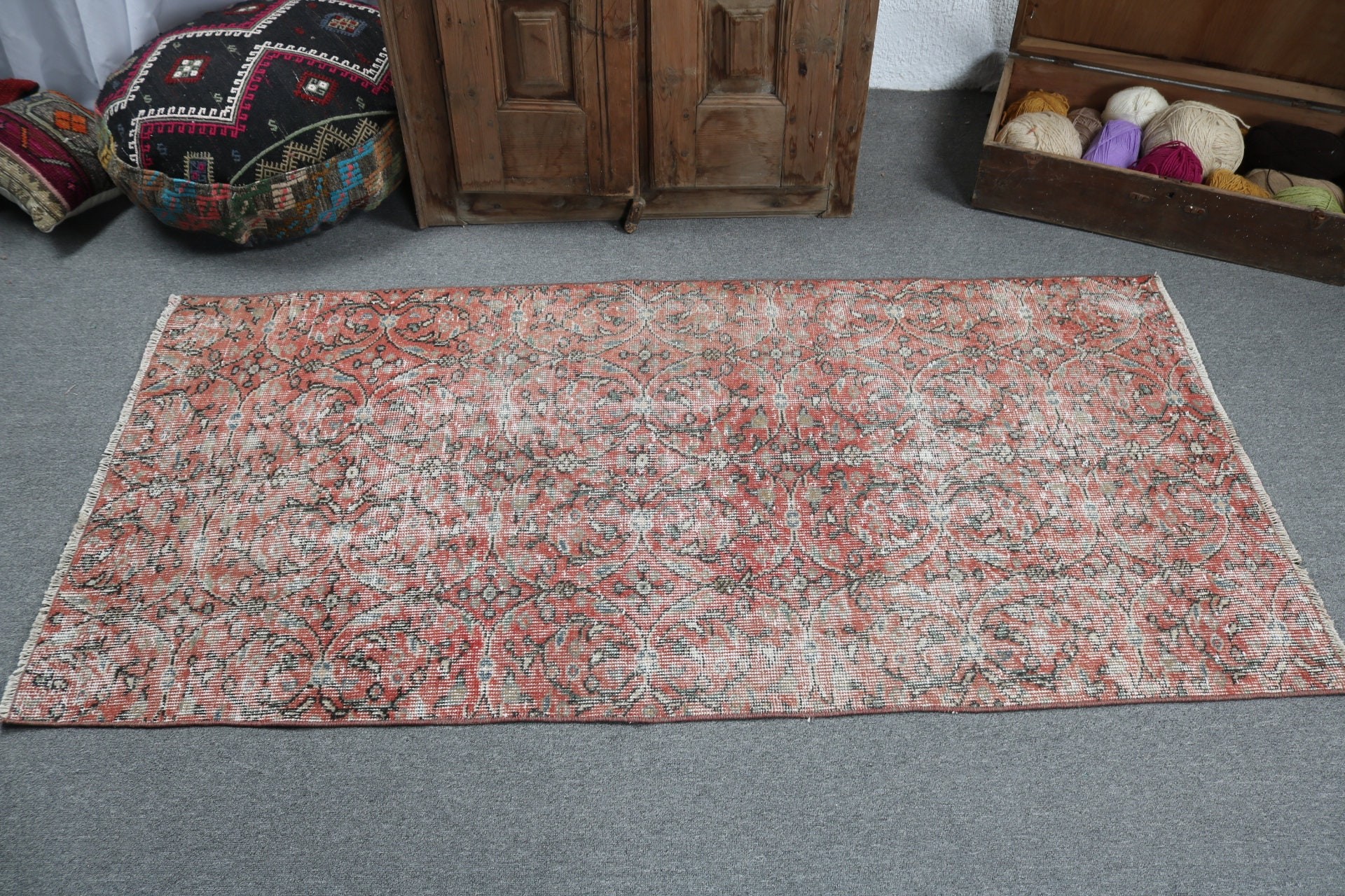 Vintage Accent Rug, Rugs for Nursery, Nursery Rugs, Cool Rugs, Luxury Rug, Vintage Rug, Turkish Rugs, 3x6.1 ft Accent Rug, Red Luxury Rug