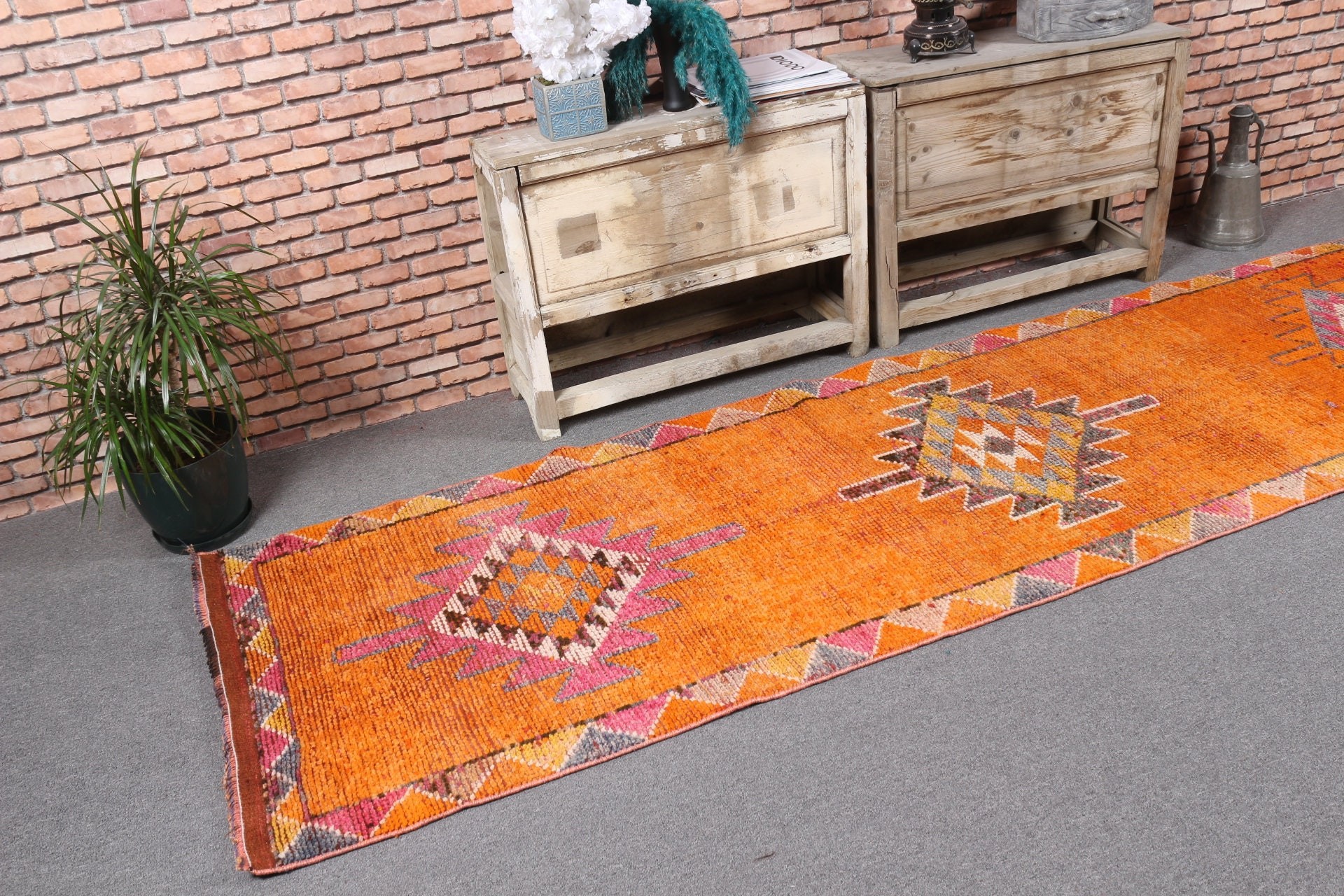 Oriental Rugs, Orange Kitchen Rugs, Home Decor Rugs, Turkish Rug, Vintage Rug, Dorm Rugs, Hallway Rug, 2.7x10.1 ft Runner Rug, Corridor Rug