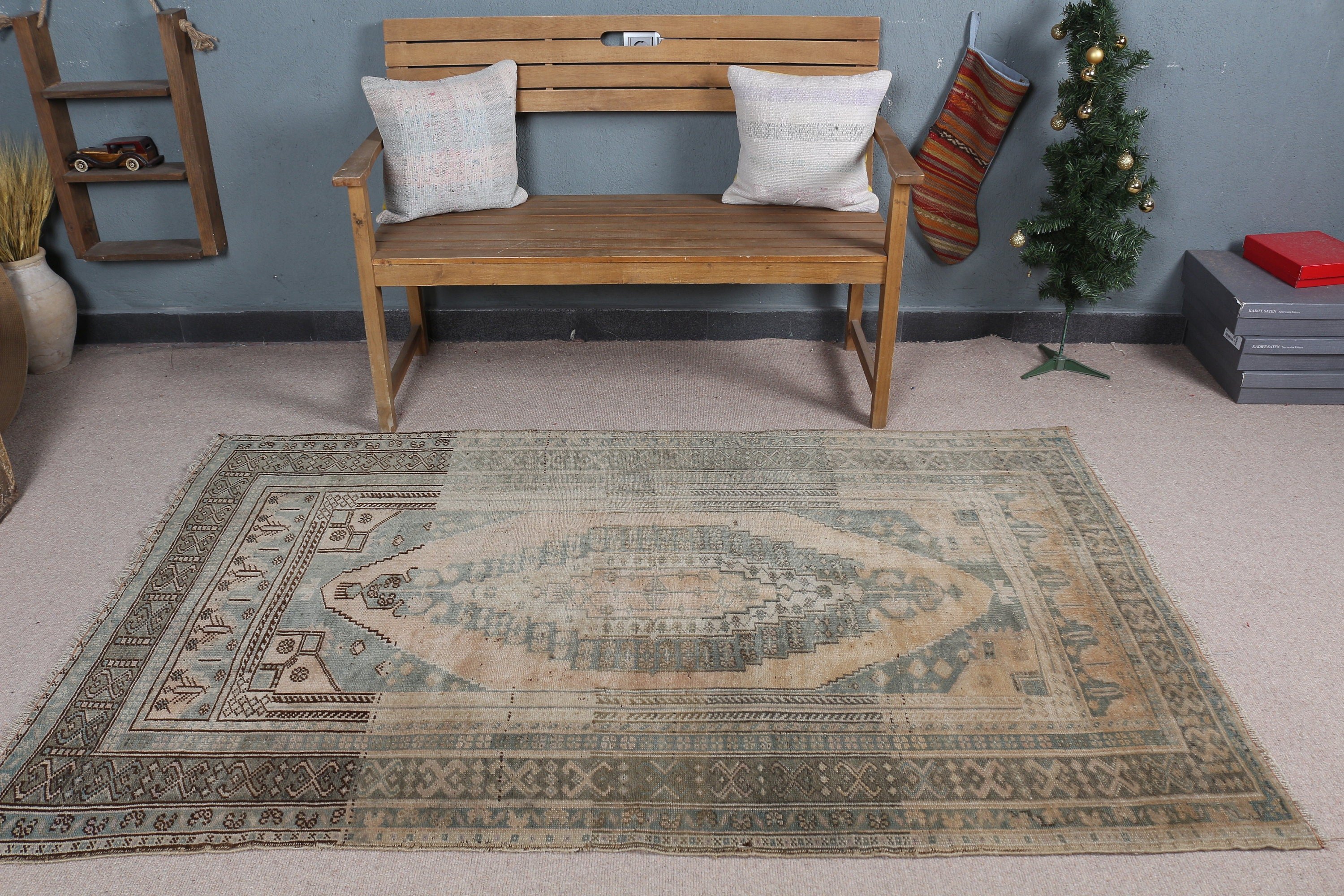 Turuncu Soğuk Halı, Oturma Odası Halıları, Vintage Halı, Soluk Halı, Yemek Odası Halısı, Mutfak Halısı, 4.2x6.8 ft Alan Halısı, Anadolu Halısı, Türk Halısı