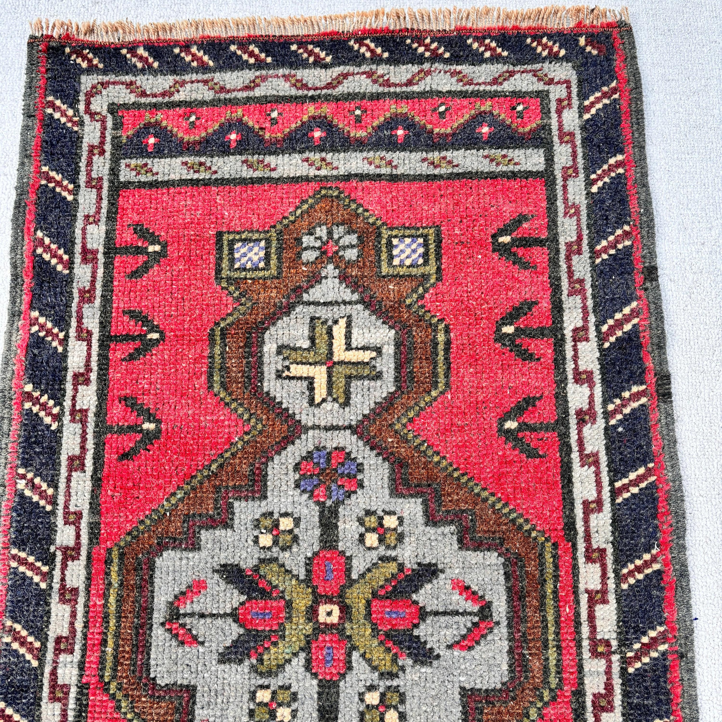 Vintage Rug, Modern Rugs, Red  1.8x3.2 ft Small Rugs, Bathroom Rug, Ethnic Rug, Antique Rugs, Small Area Rug, Turkish Rugs